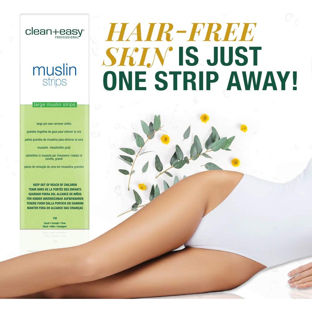 Tiras de Cera de Muselina Clean + Easy Grandes 100 Piezas
