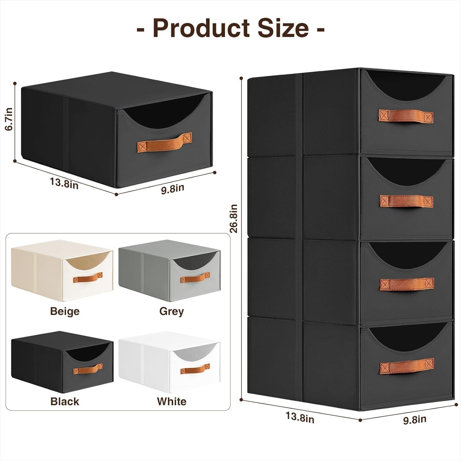 Cajones de Almacenamiento Apilables Homsorout 4 Piezas Negro