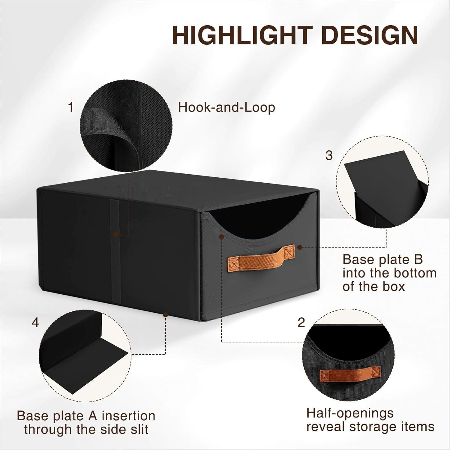 Cajones de Almacenamiento Apilables Homsorout 4 Piezas Negro