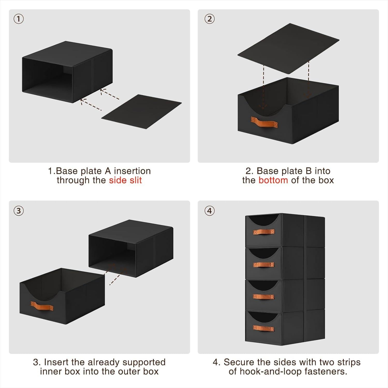 Cajones de Almacenamiento Apilables Homsorout 4 Piezas Negro
