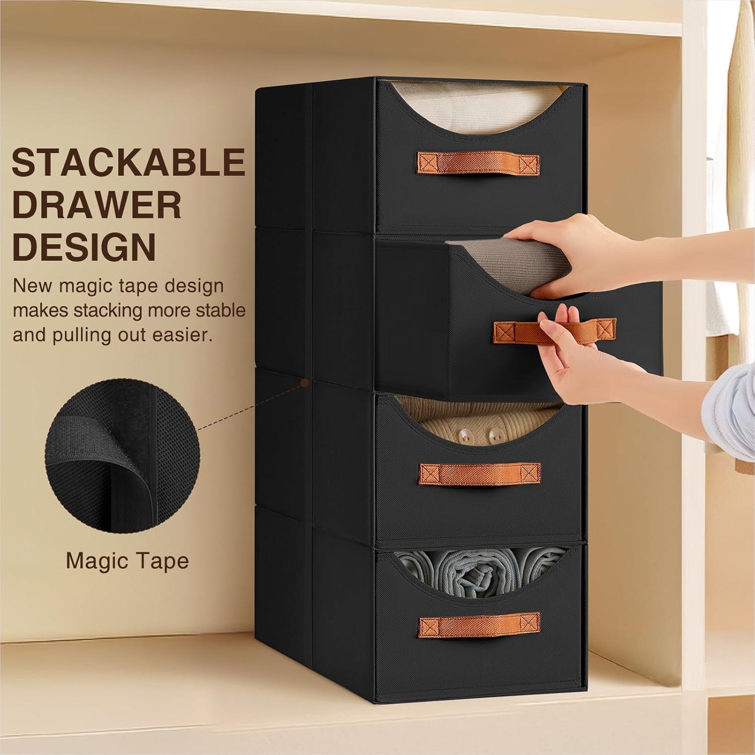 Cajones de Almacenamiento Apilables Homsorout 4 Piezas Negro