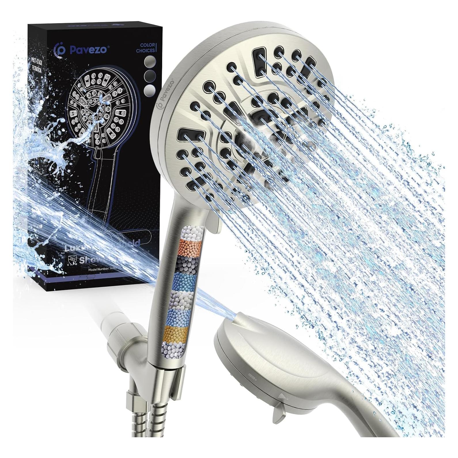 Cabezal de Ducha Pavezo 5" Alta Presión con Filtro y Manguera 152 cm