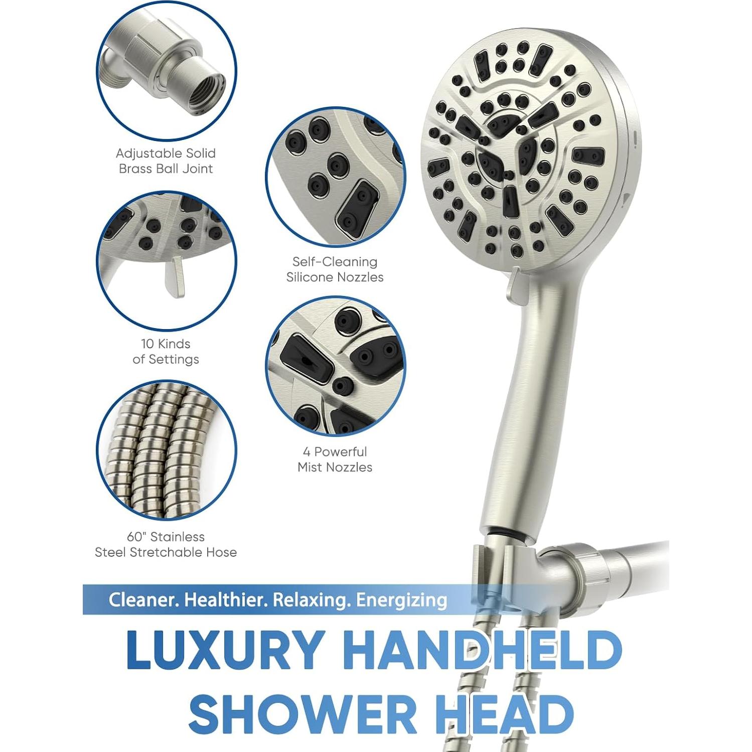 Cabezal de Ducha Pavezo 5" Alta Presión con Filtro y Manguera 152 cm