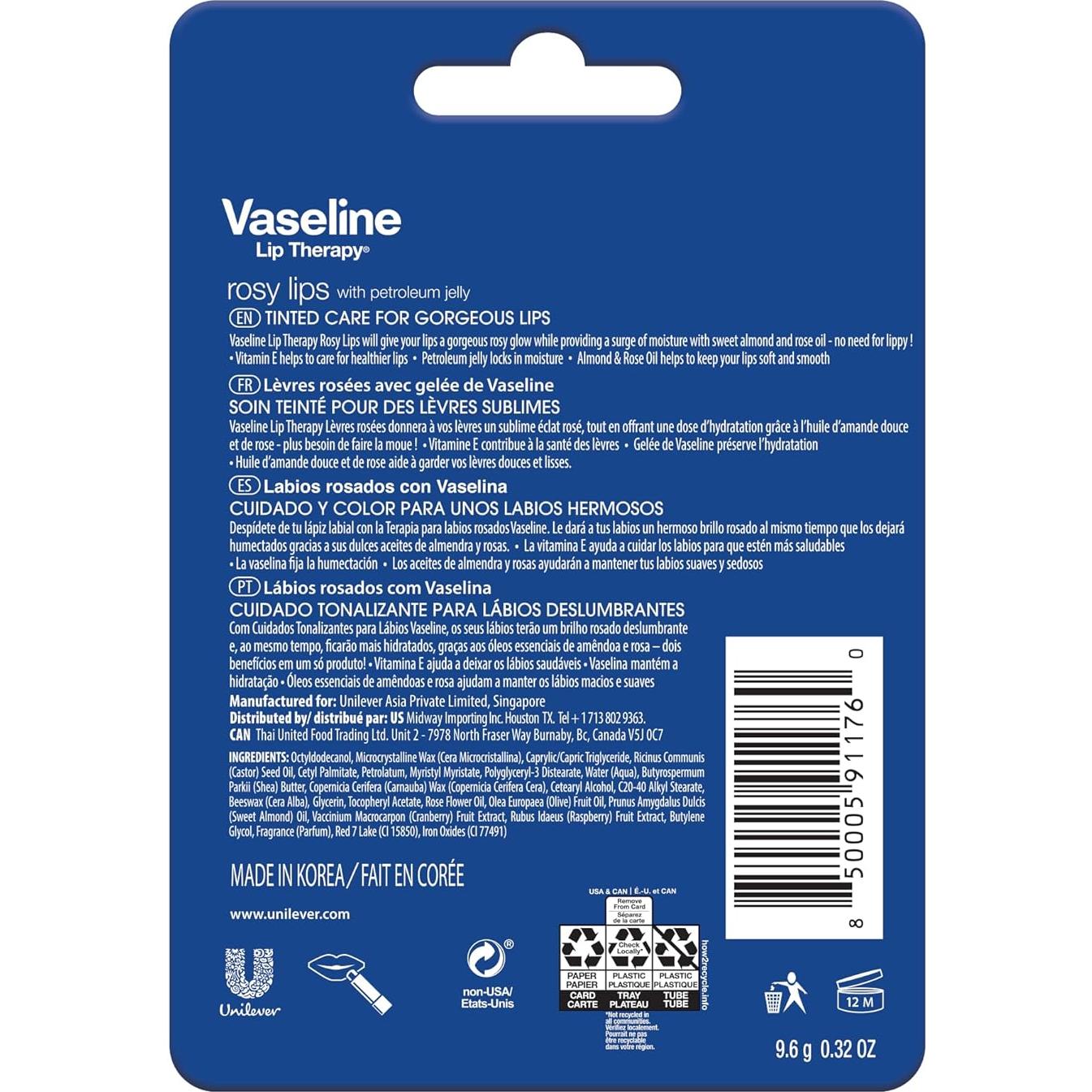 Bálsamo Labial Vaseline Terapia Rosado 3 x 4.5g Hidratante