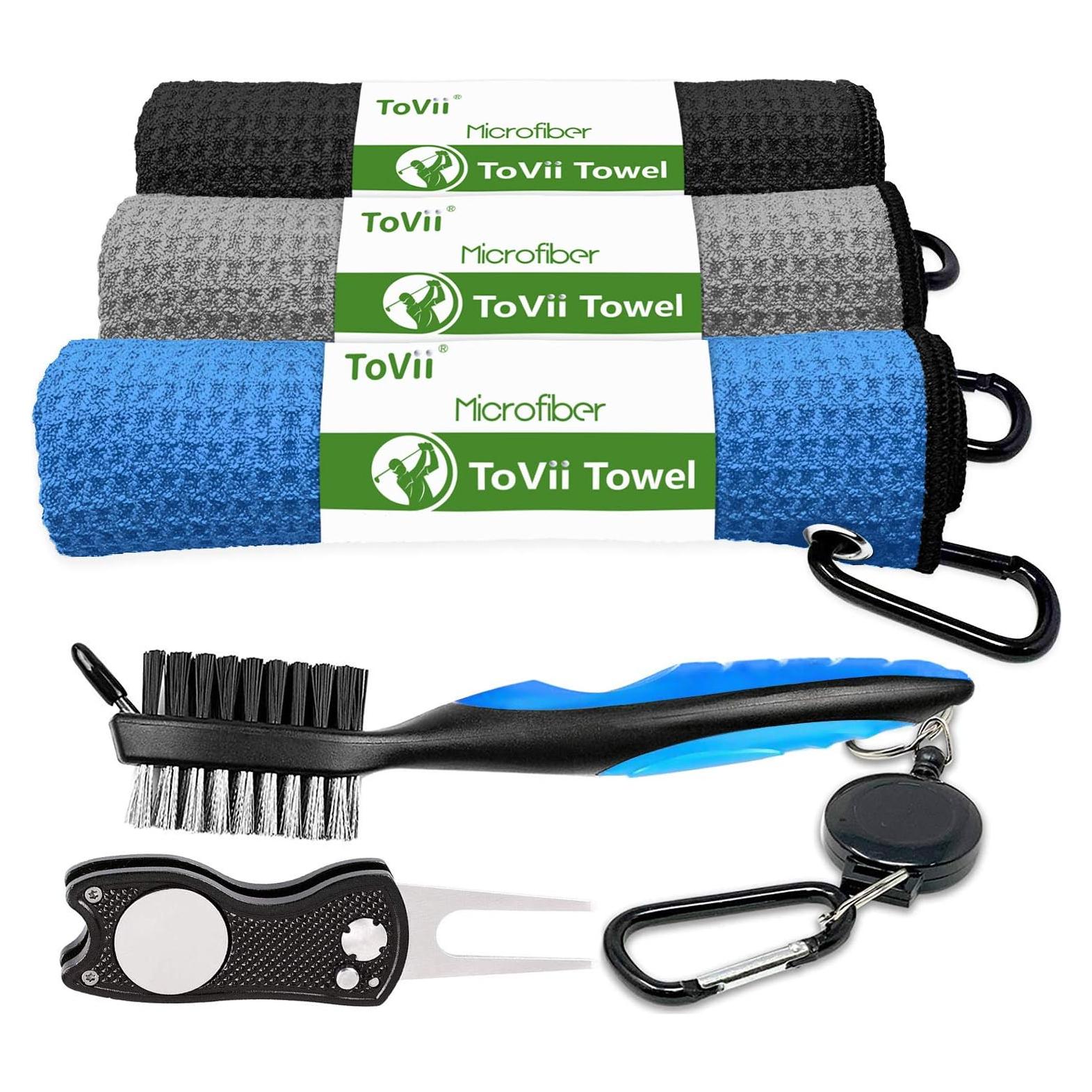 ToVii Toalla de Golf Microfibra 3 Piezas + Herramientas
