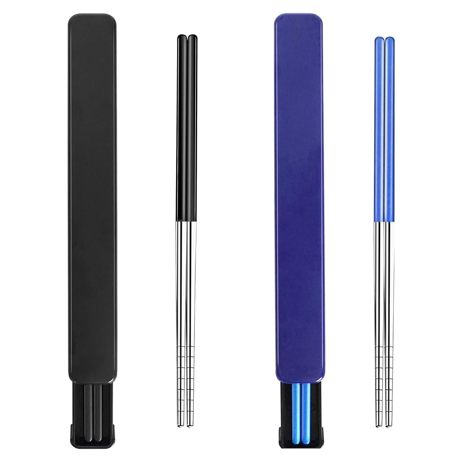 Palillos Reutilizables de Acero Inoxidable GTIEDIK 23cm Negro Azul