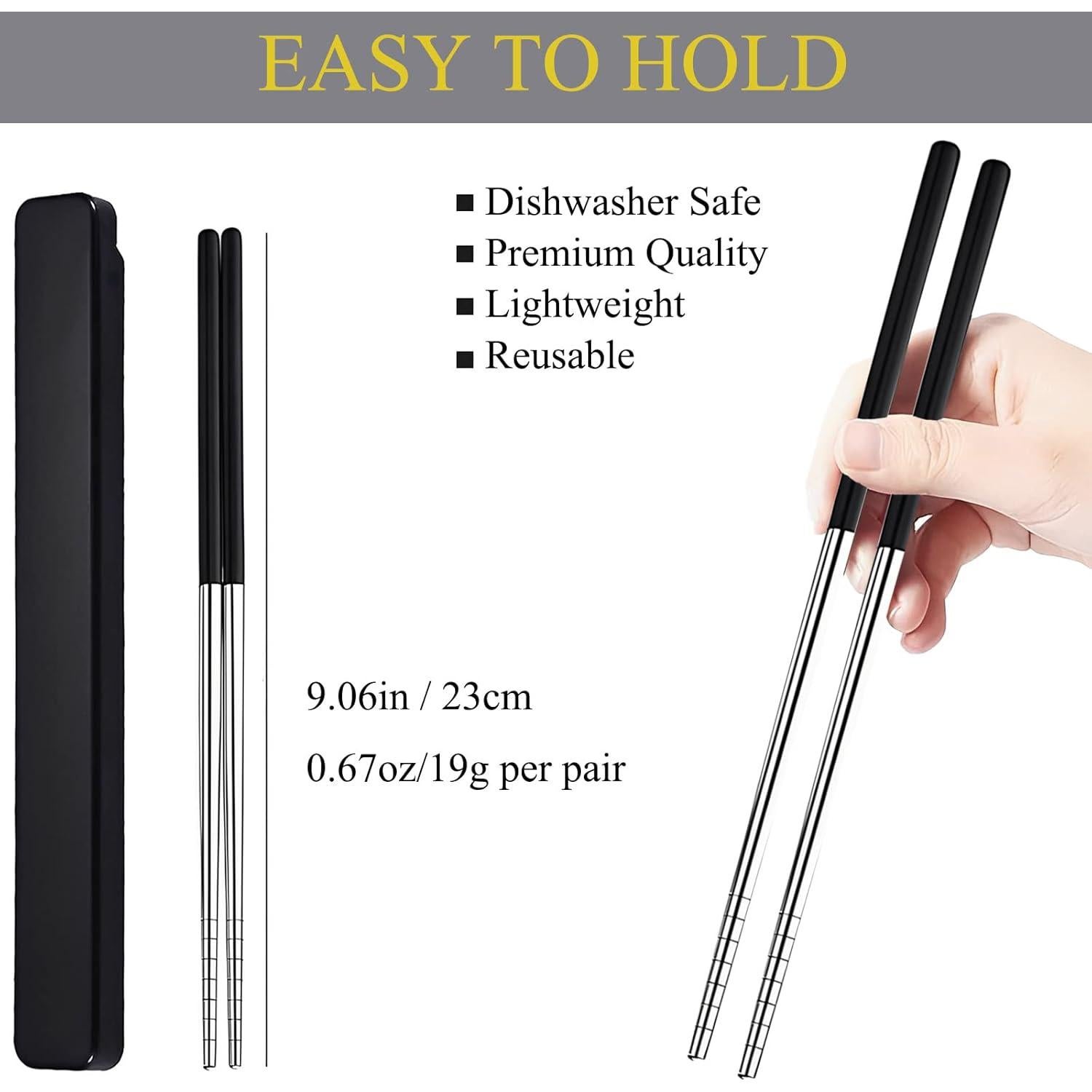 Palillos Reutilizables de Acero Inoxidable GTIEDIK 23cm Negro Azul