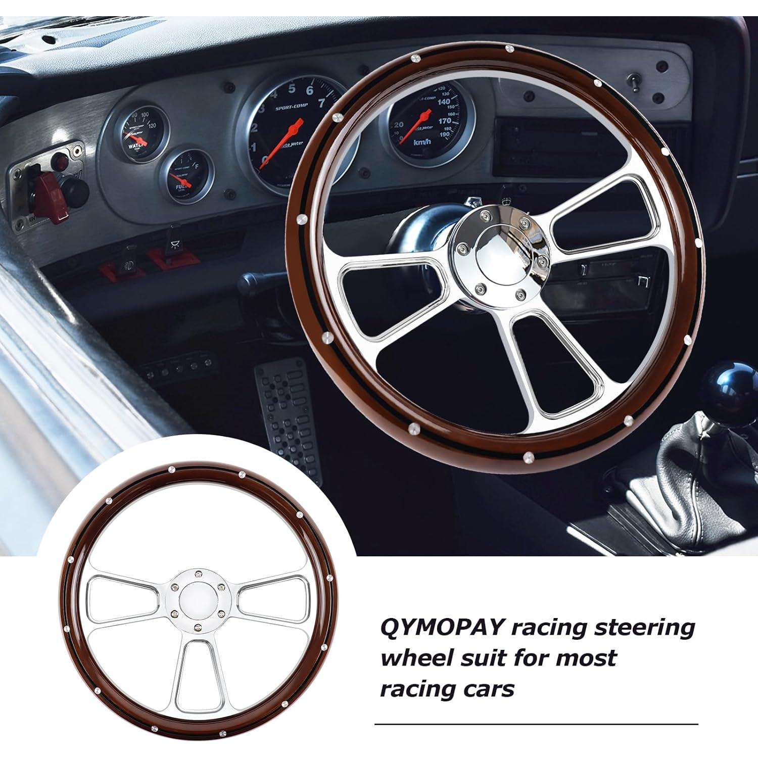 Volante de Carreras QYMOPAY 35.56 cm Universal con Claxon