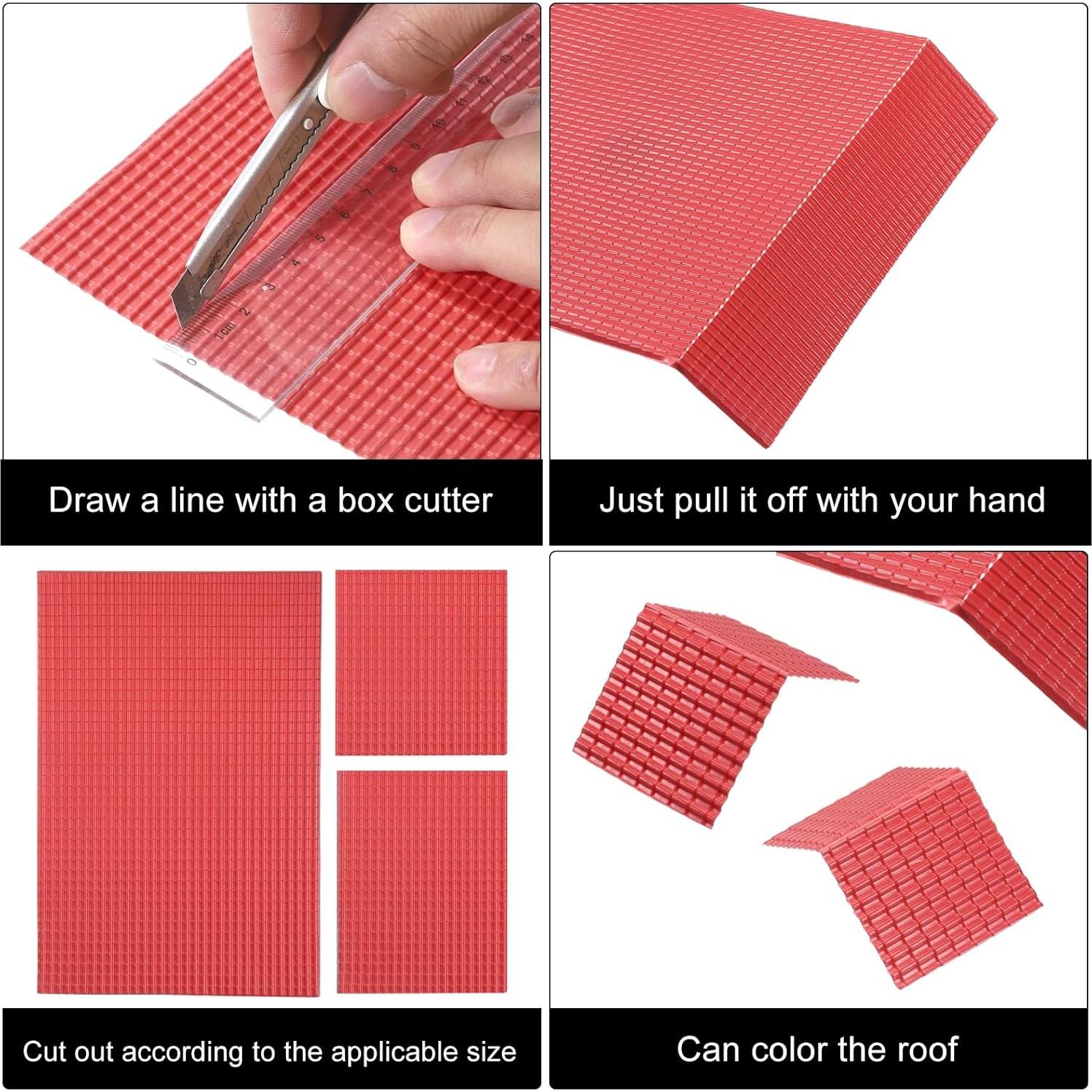 Tejas de Techo Miniatura MECCANIXITY PVC 29.5x19.5cm Rojo Oscuro