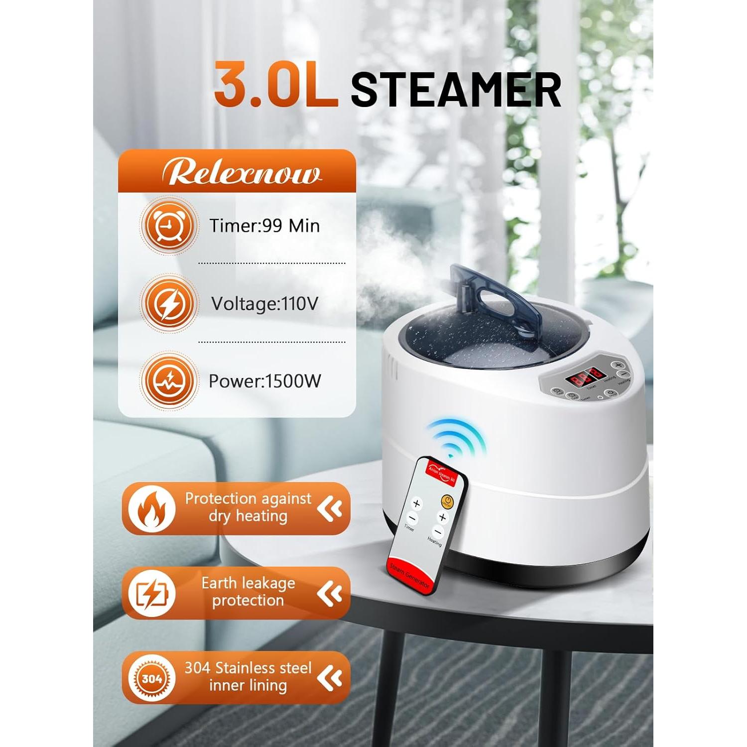 Sauna de Vapor Portátil RELEXNOW 3L 1500W con Silla