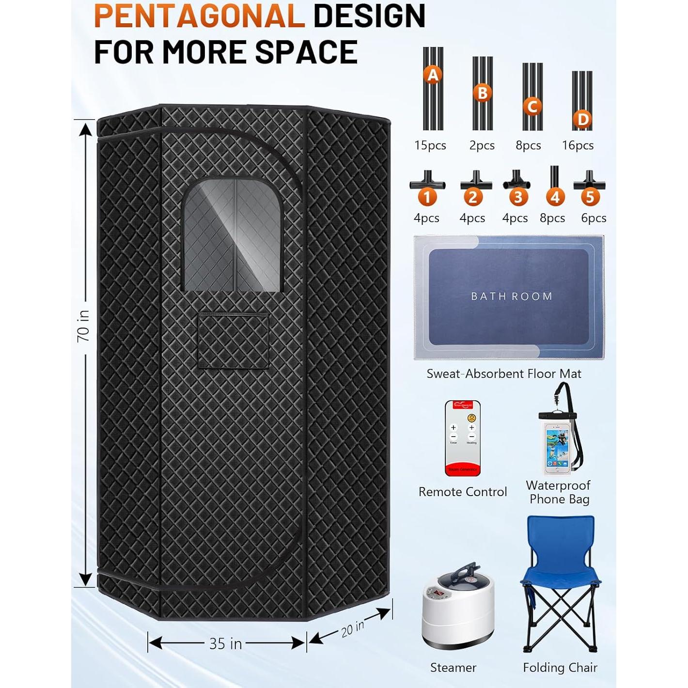 Sauna de Vapor Portátil RELEXNOW 3L 1500W con Silla