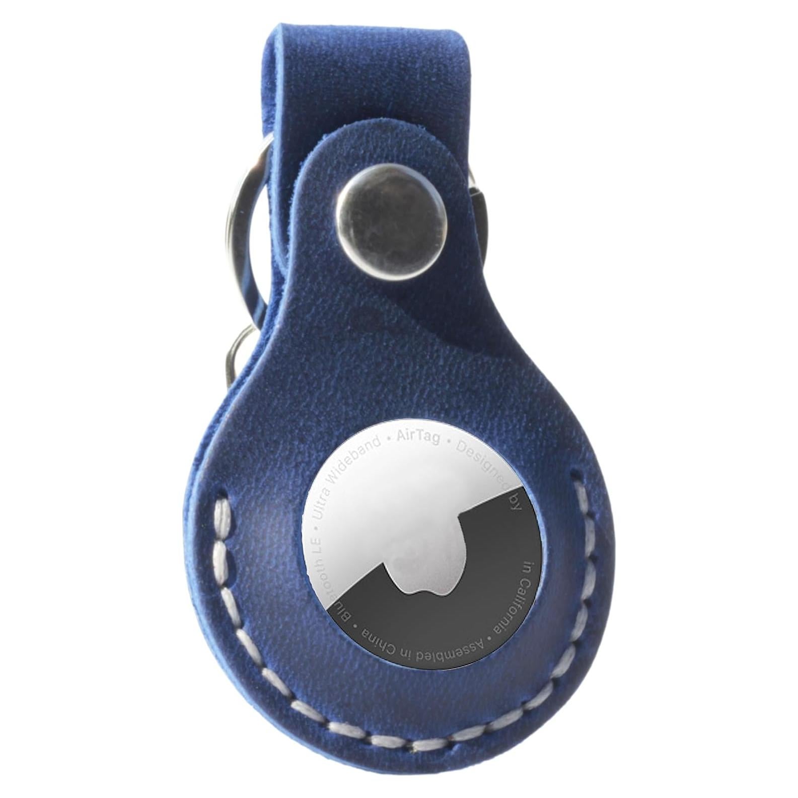 Funda de Cuero Toprank para Apple AirTag - Azul, Hecha a Mano