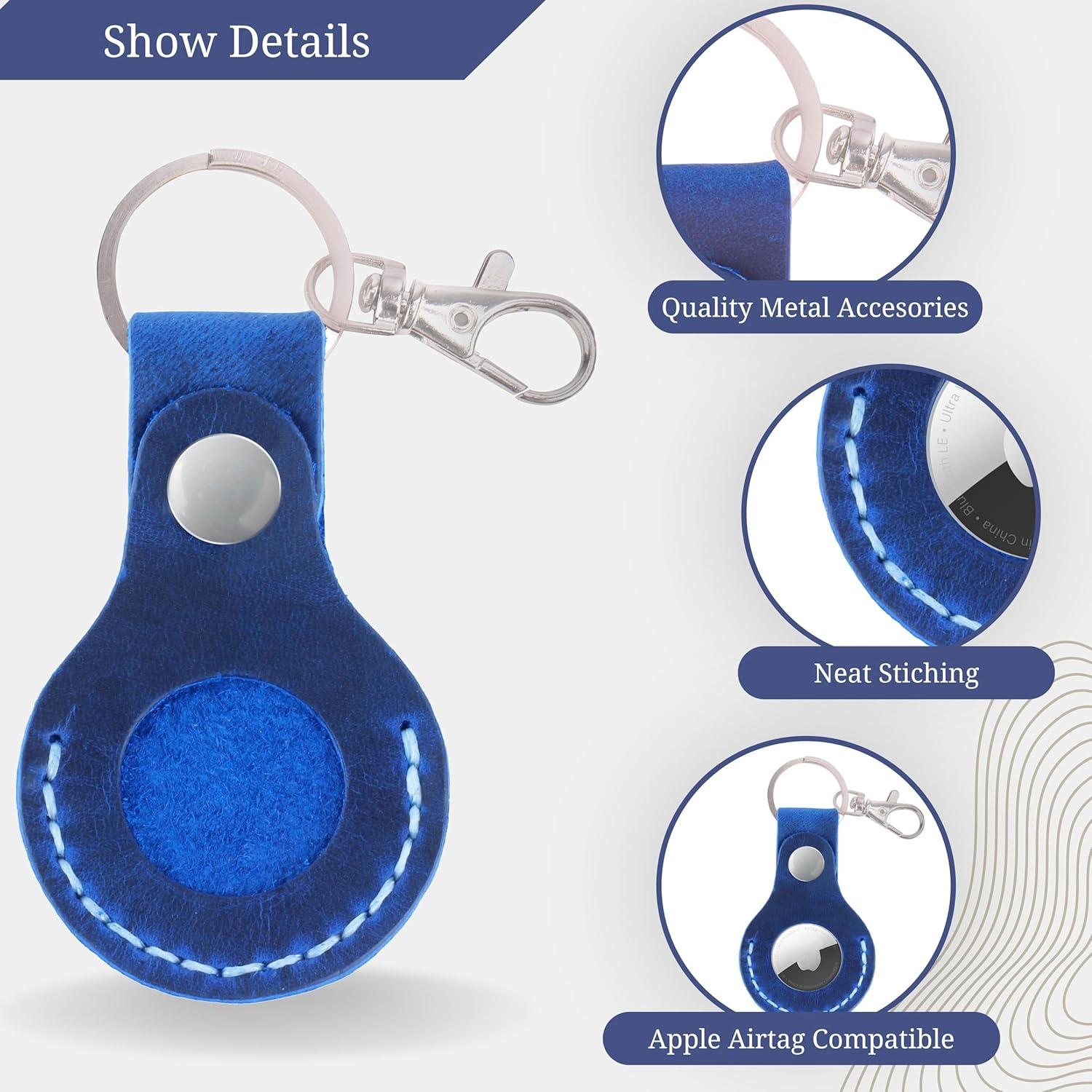 Funda de Cuero Toprank para Apple AirTag - Azul, Hecha a Mano