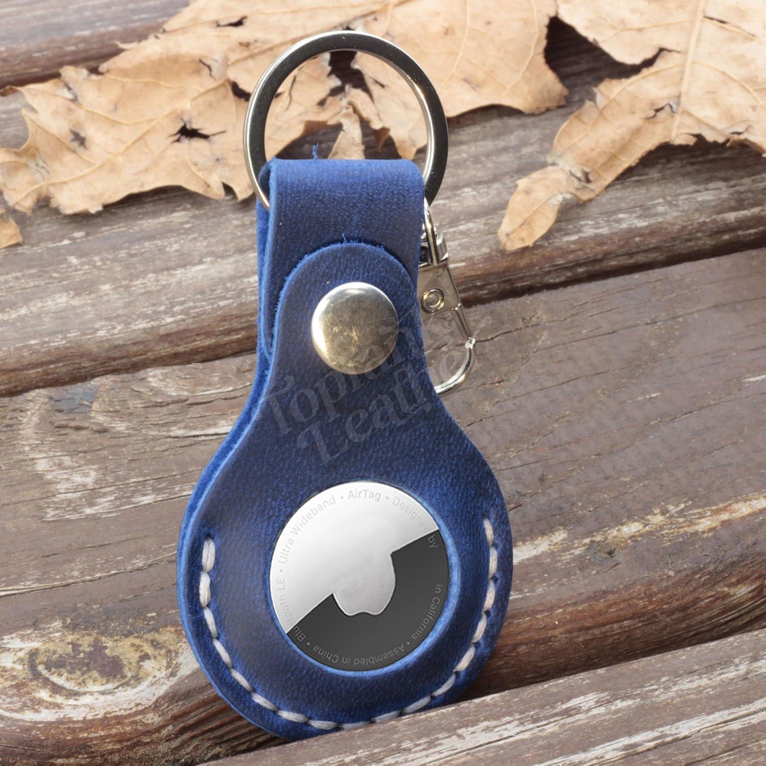 Funda de Cuero Toprank para Apple AirTag - Azul, Hecha a Mano