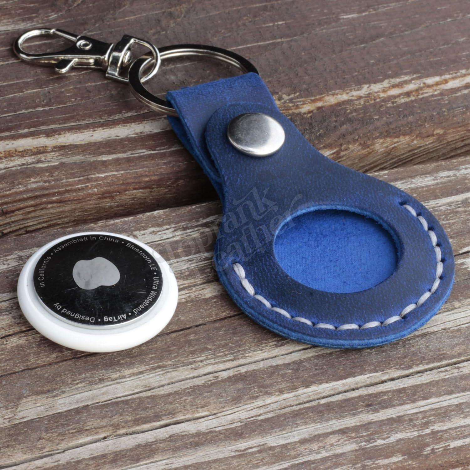 Funda de Cuero Toprank para Apple AirTag - Azul, Hecha a Mano