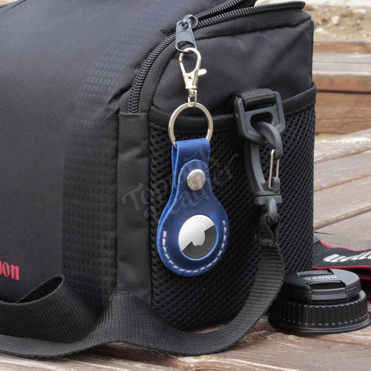 Funda de Cuero Toprank para Apple AirTag - Azul, Hecha a Mano