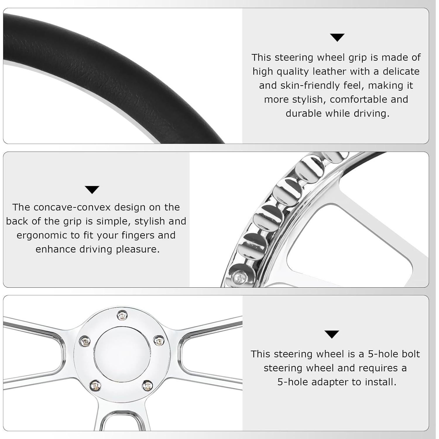 Volante de carreras QYMOPAY 35,56 cm cuero 5 agujeros
