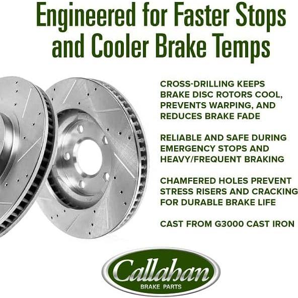 Callahan Brake Parts Front Brake Kit For Chevrolet Prizm 1998-2002, Toyota Corolla 1998-2002 [Model Specific] Replacement Drilled Slotted Brake Rotors with Semi-Metallic Brake Pads