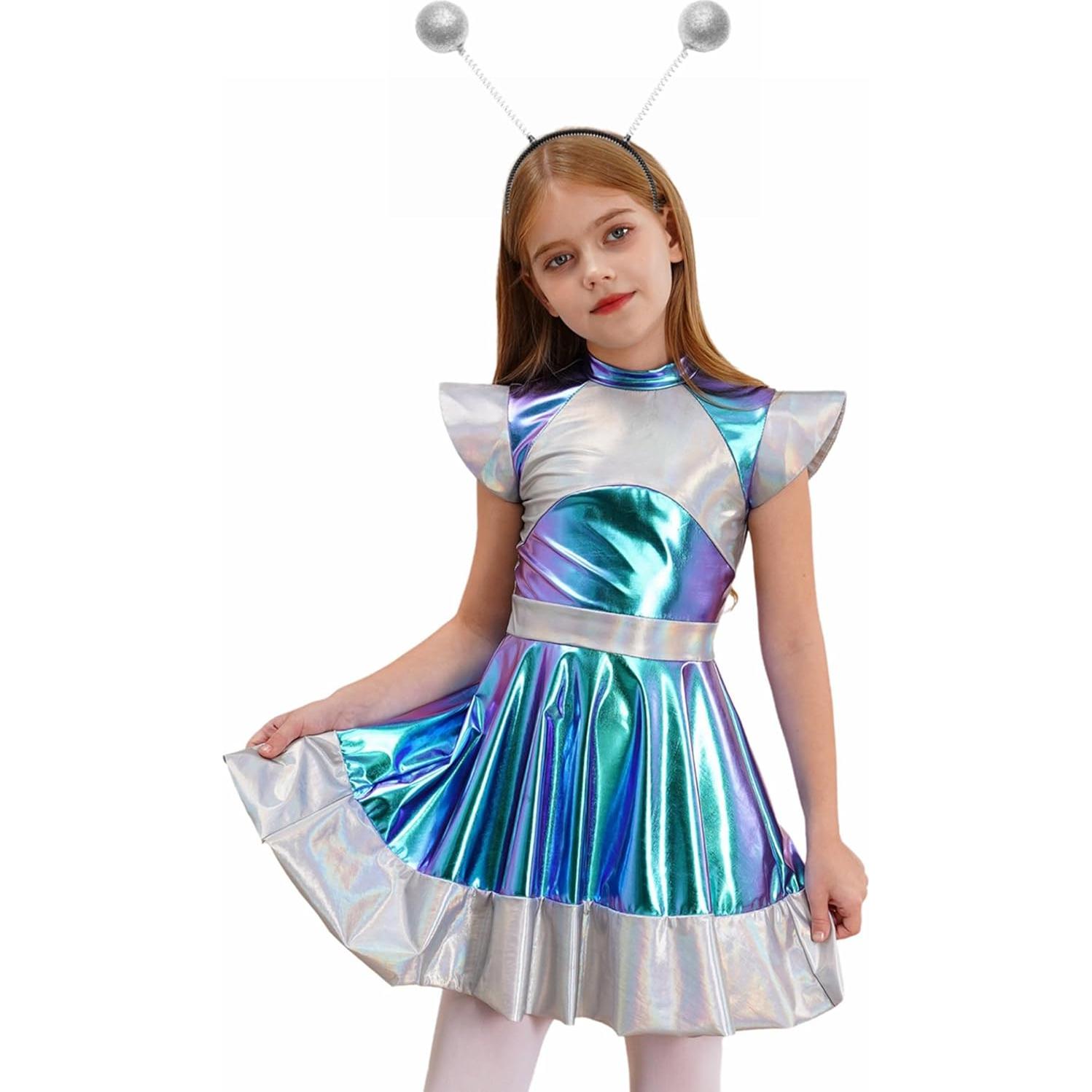 Disfraz de Alienígena para Niñas Jugaoge - Vestido Plata 6 Años