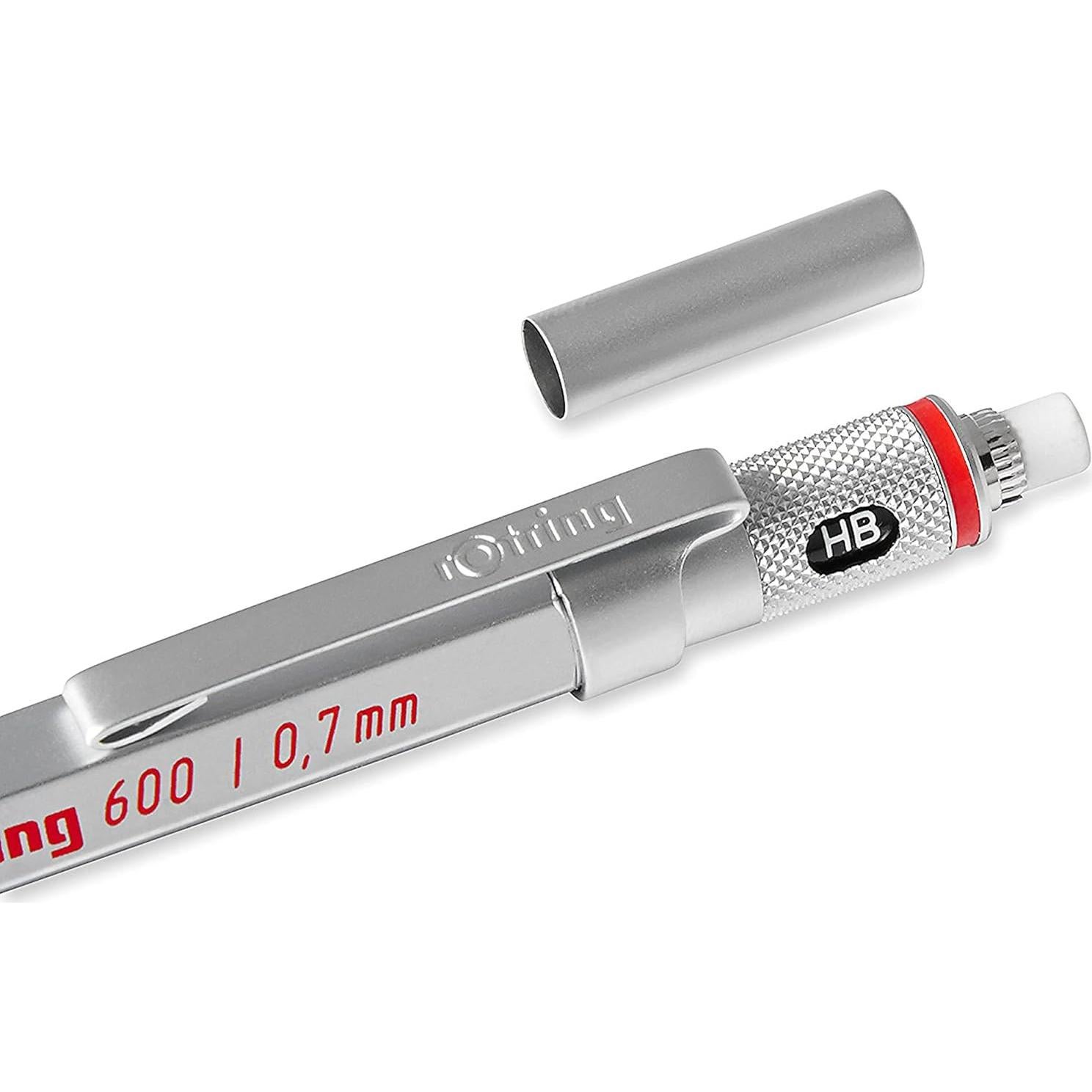 Lápiz Mecánico Rotring 600 Plata 0.7 mm Cuerpo Metálico