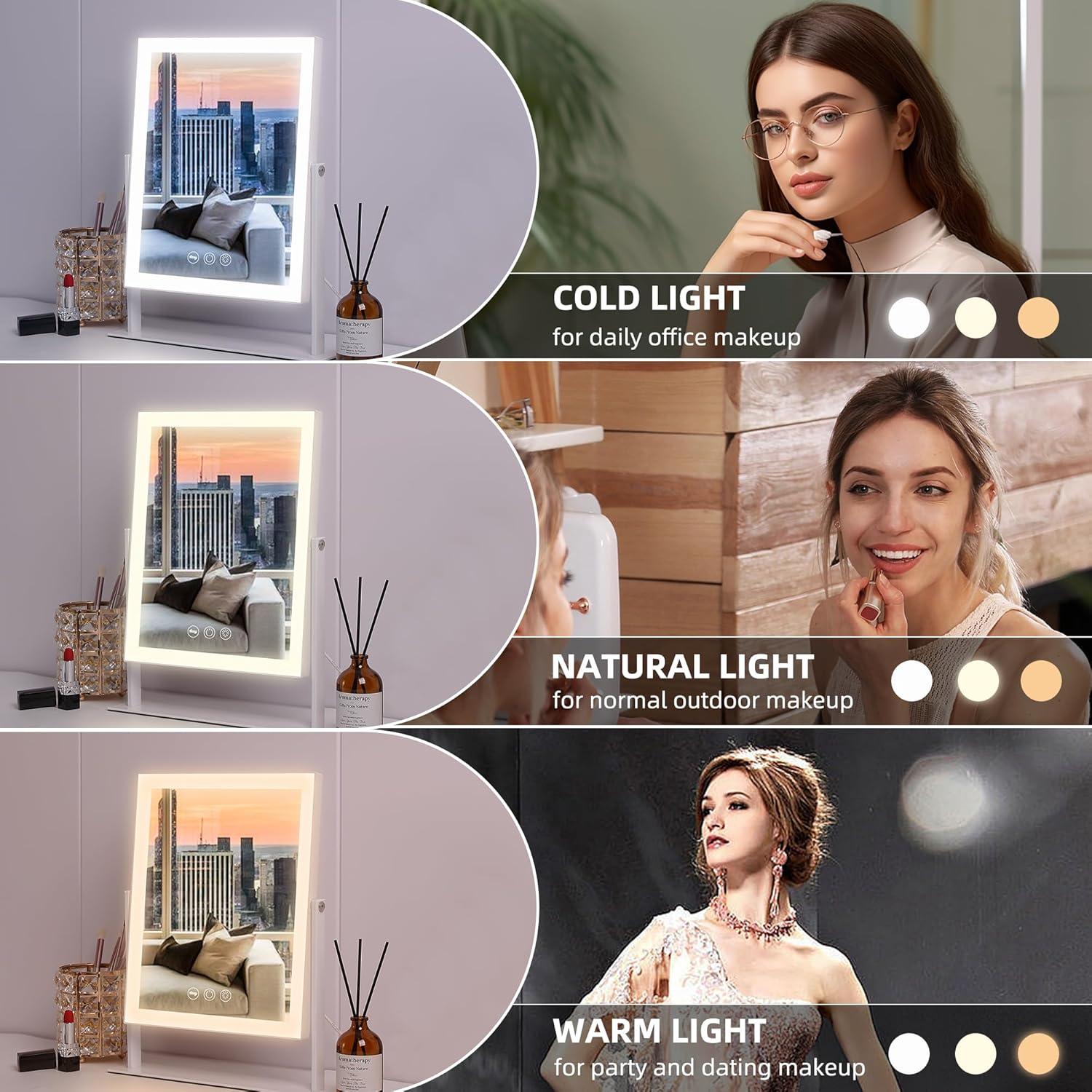 Espejo de Maquillaje VANITII Iluminado LED 30.48x22.86cm 3 Modos