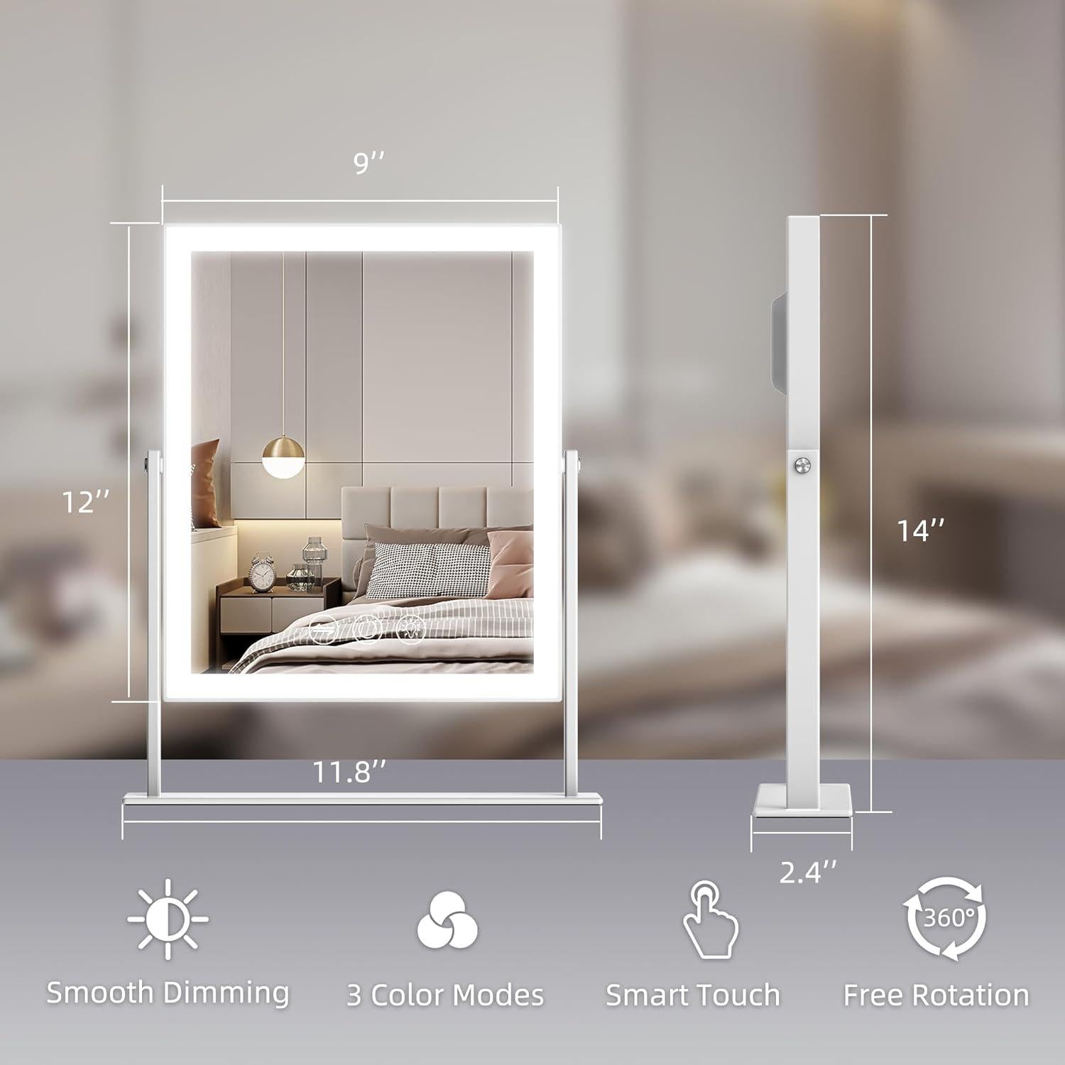 Espejo de Maquillaje VANITII Iluminado LED 30.48x22.86cm 3 Modos