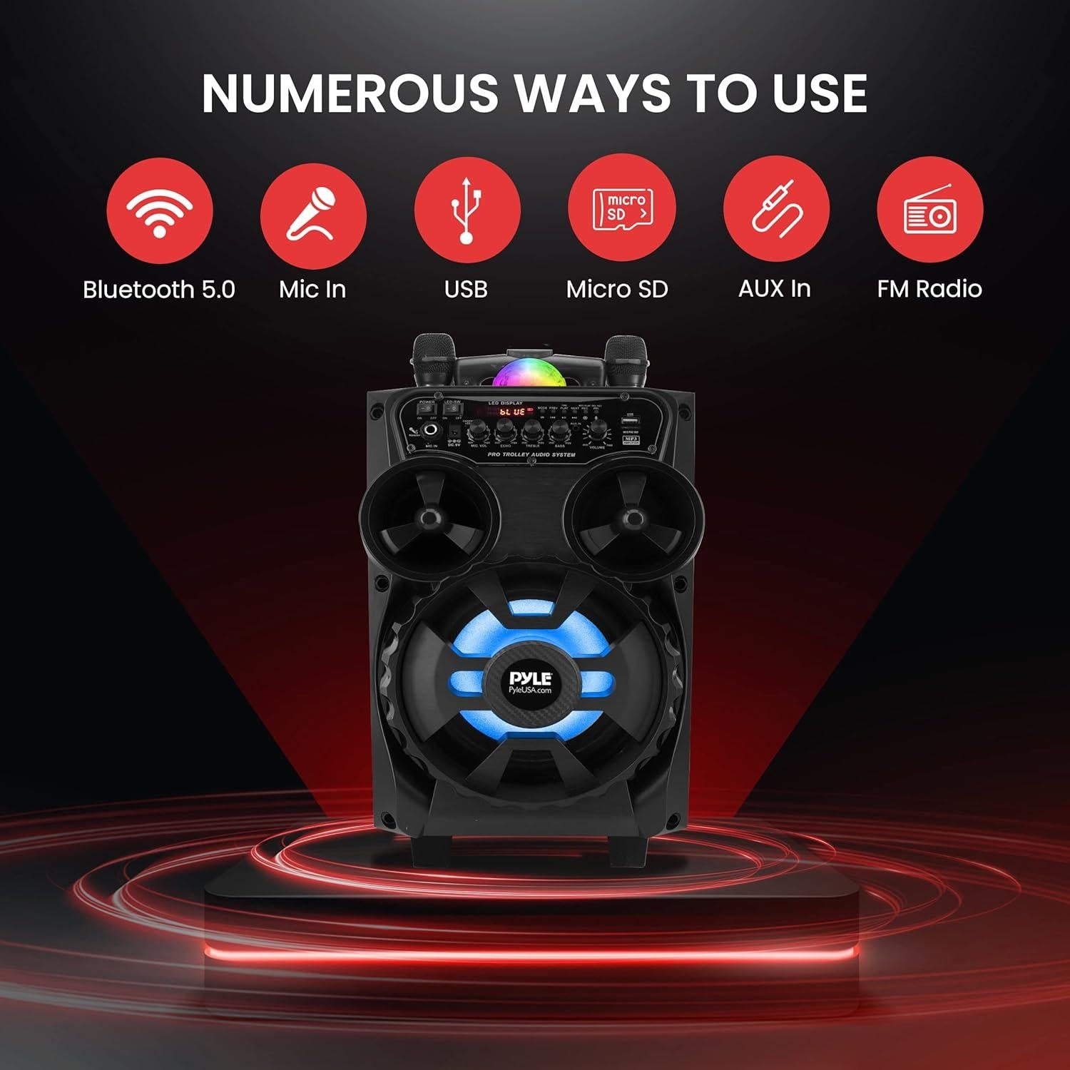 Altavoz PA Bluetooth Pyle PPHP87BTA 580W 20.32cm Karaoke