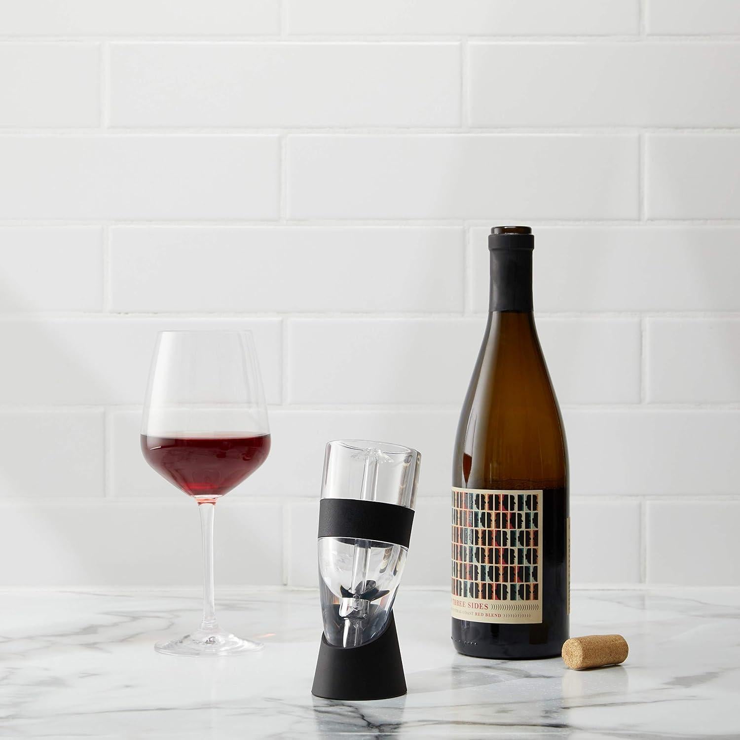 Aireador de Vino Tinto Houdini con Base Silicona 15.24 cm Negro Plata