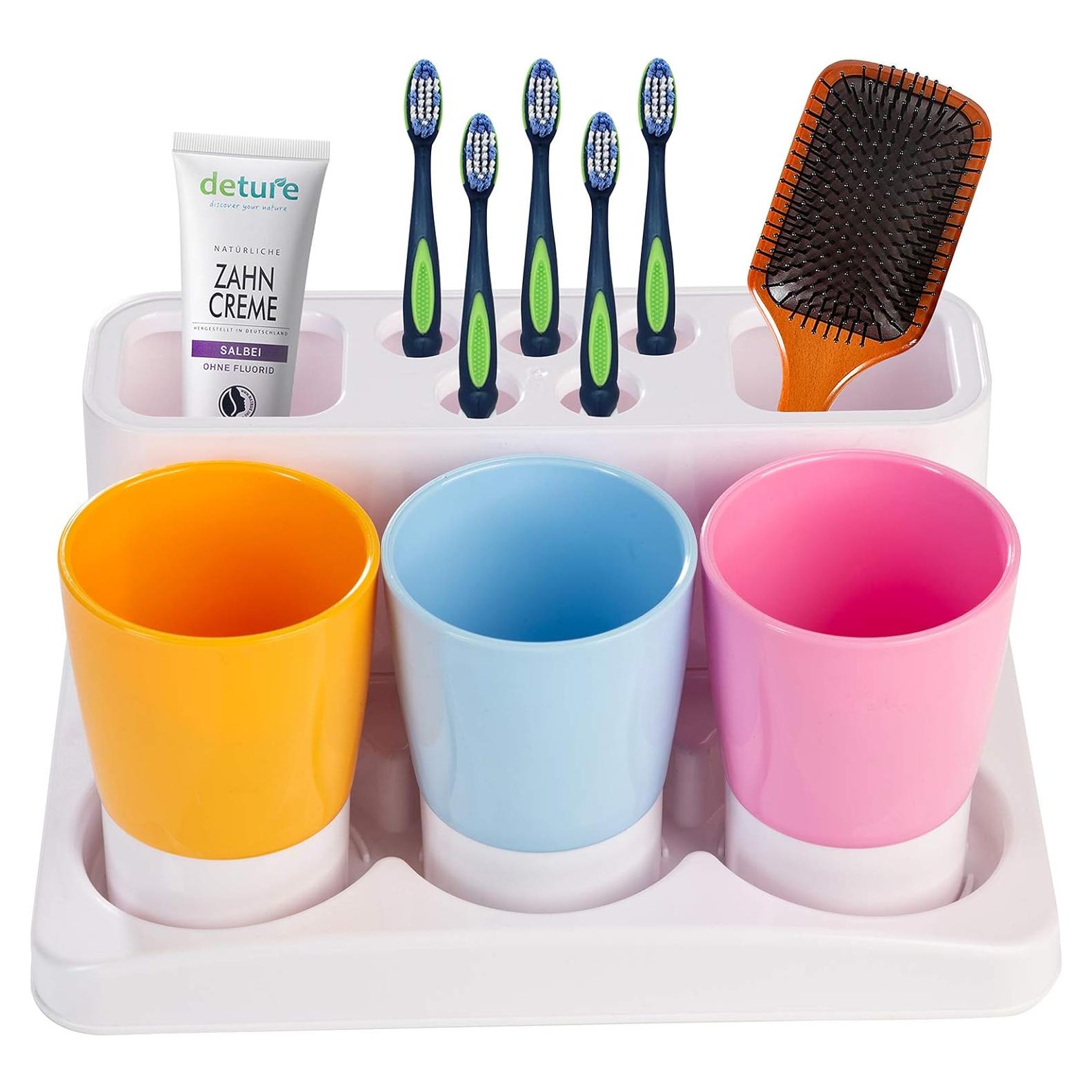 Soporte para Cepillos de Dientes Aebeky con 3 Tazas de Enjuague