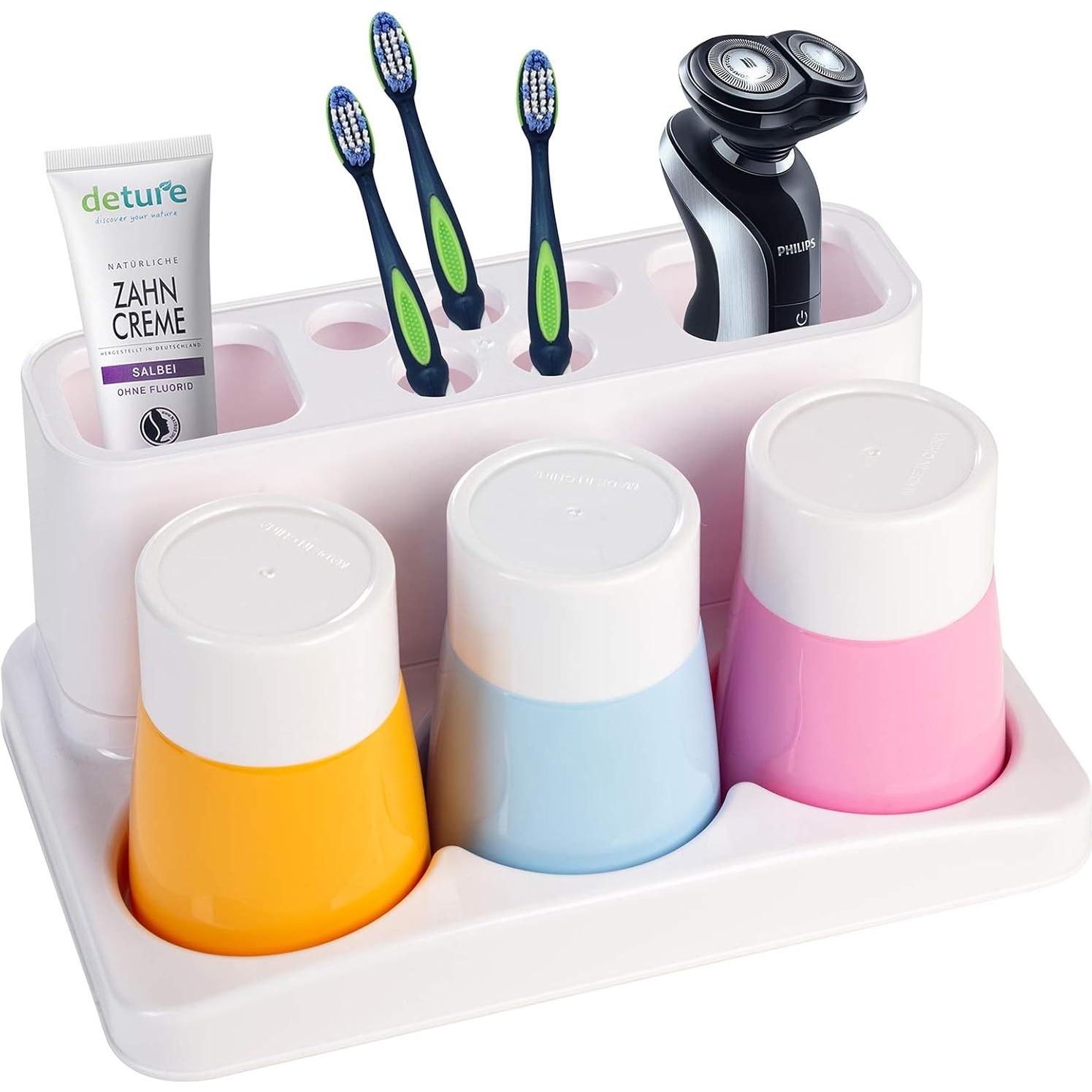 Soporte para Cepillos de Dientes Aebeky con 3 Tazas de Enjuague