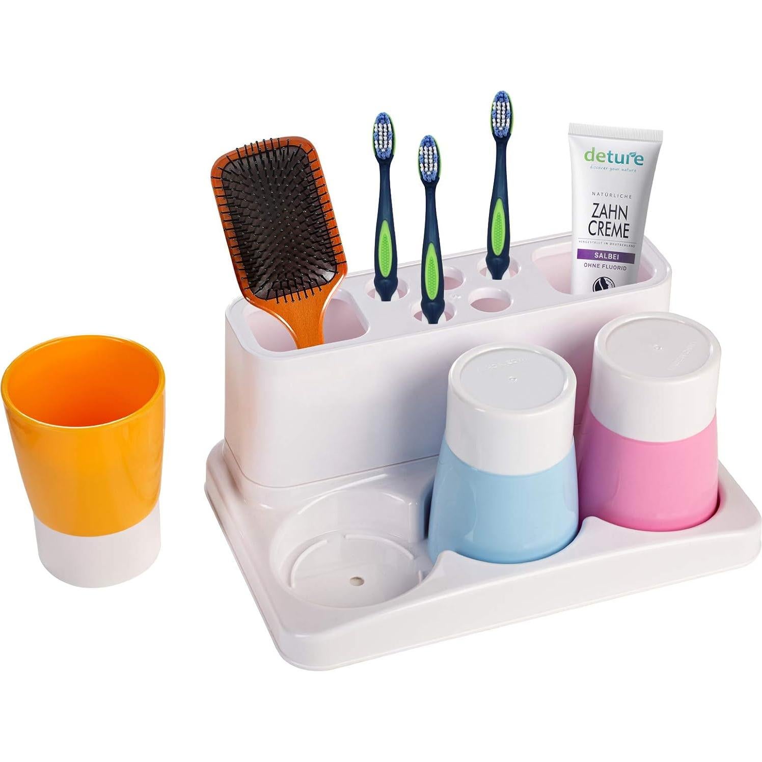 Soporte para Cepillos de Dientes Aebeky con 3 Tazas de Enjuague