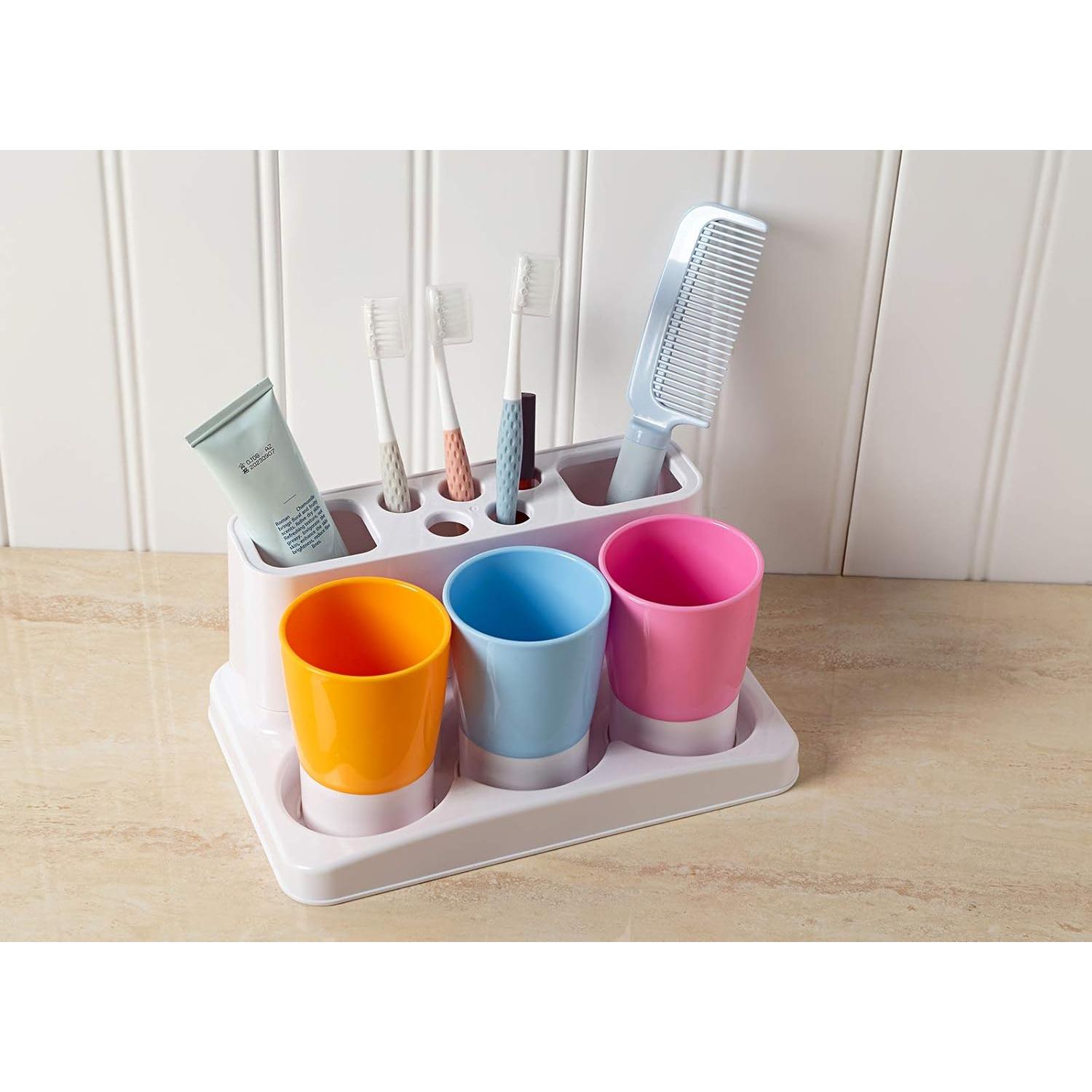 Soporte para Cepillos de Dientes Aebeky con 3 Tazas de Enjuague