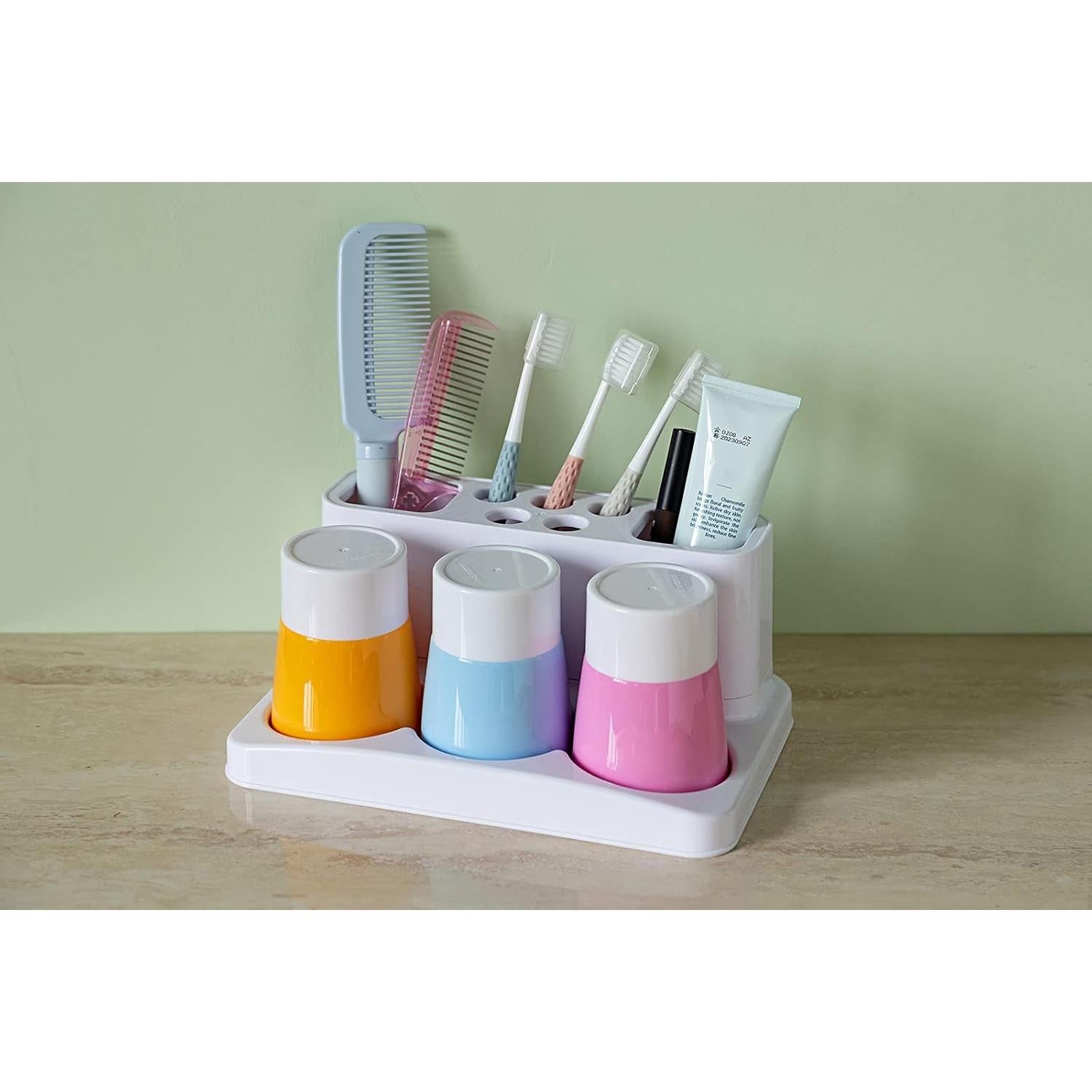 Soporte para Cepillos de Dientes Aebeky con 3 Tazas de Enjuague