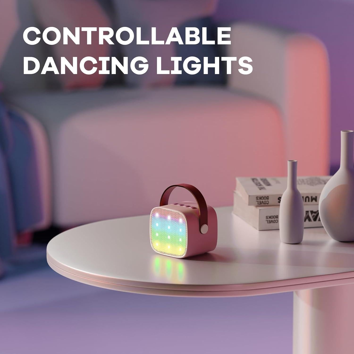 YLL Mini Máquina de Karaoke Rosa con 2 Micrófonos Inalámbricos