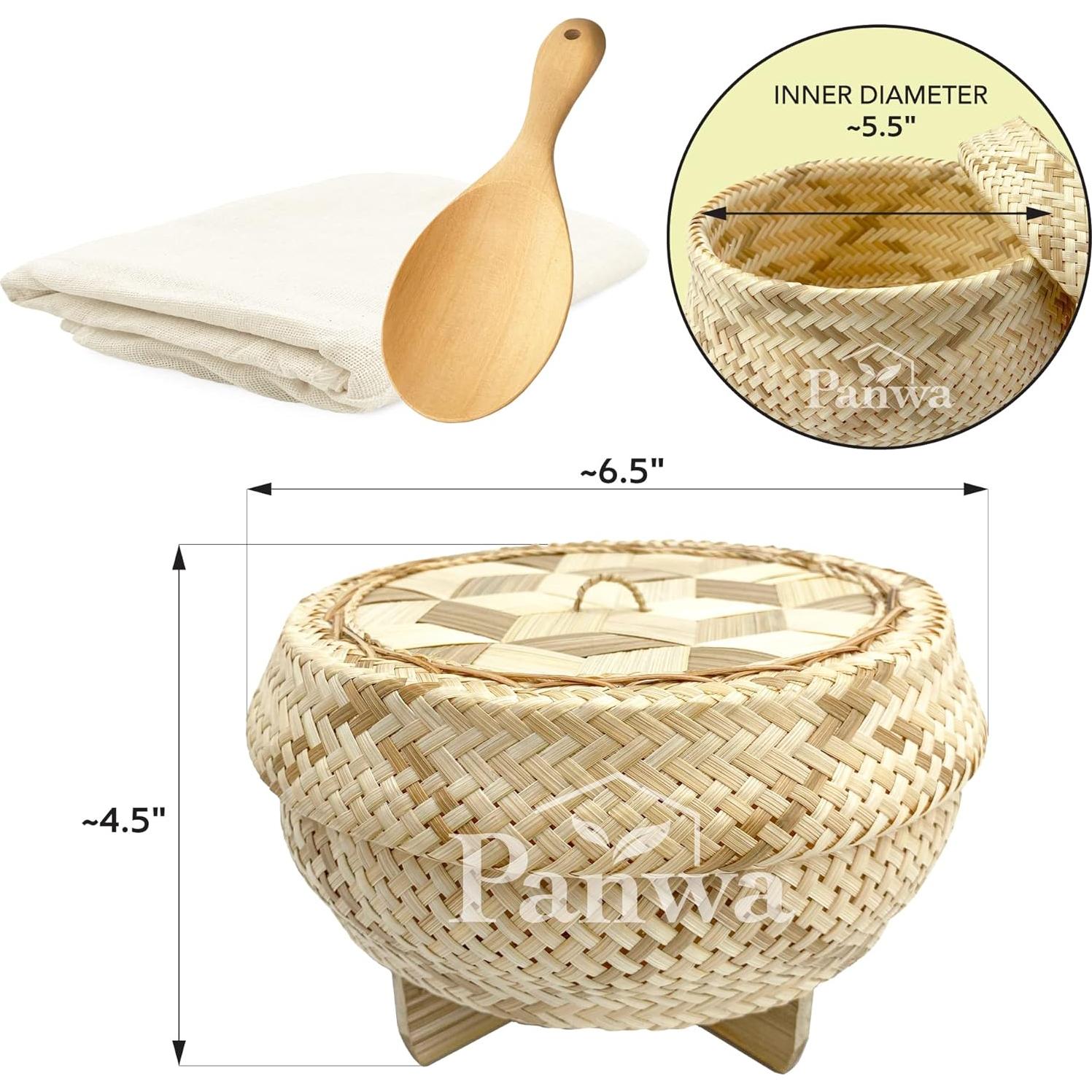 Juego de Vaporera Eléctrica de Arroz Panwa 16.5 cm Bambú Natural