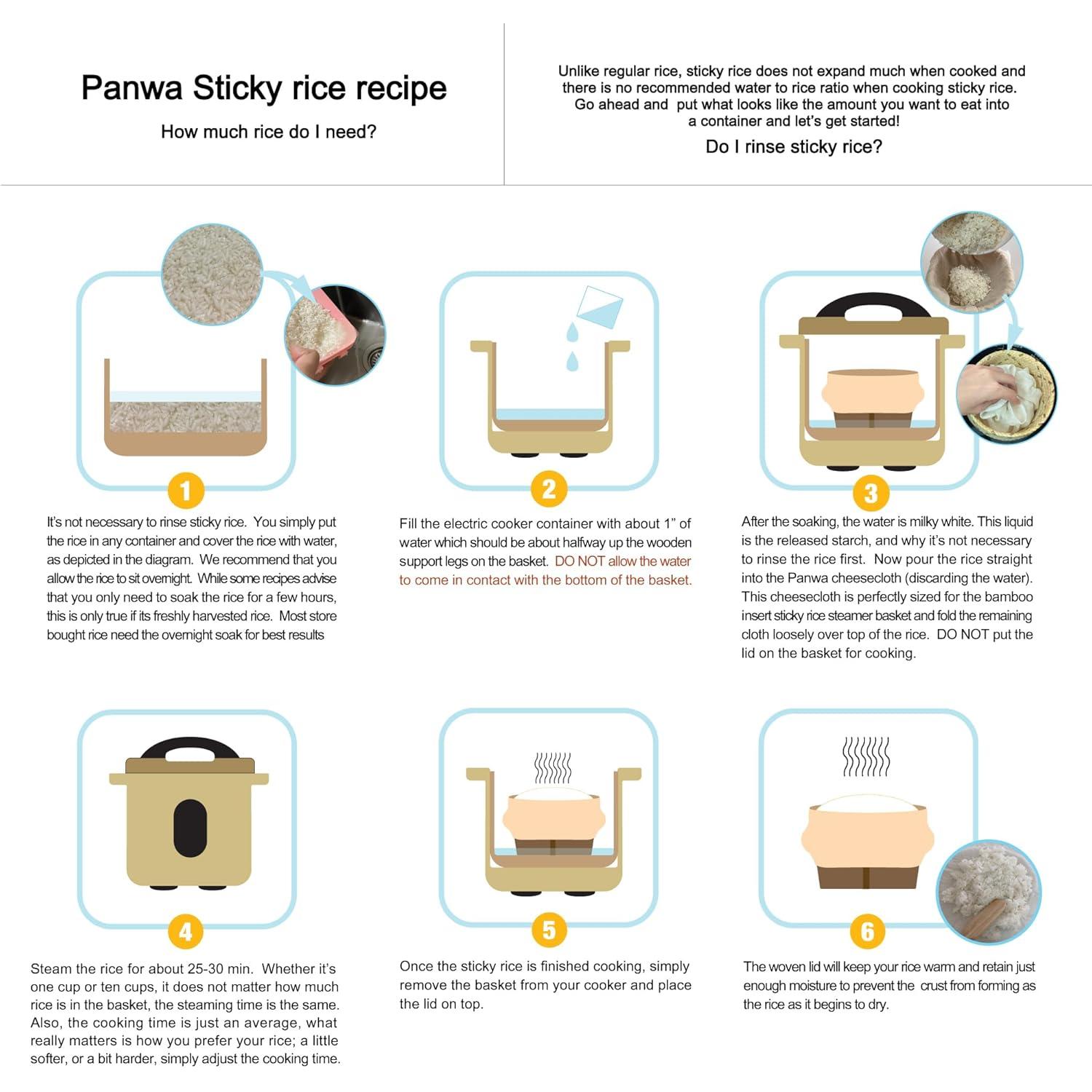 Juego de Vaporera Eléctrica de Arroz Panwa 16.5 cm Bambú Natural