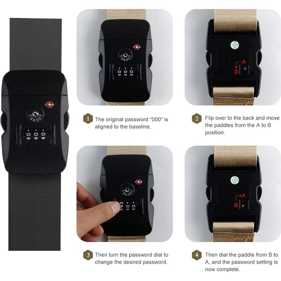 Correas de Equipaje Cruzadas Veki con Cerradura TSA 1pieza Negro