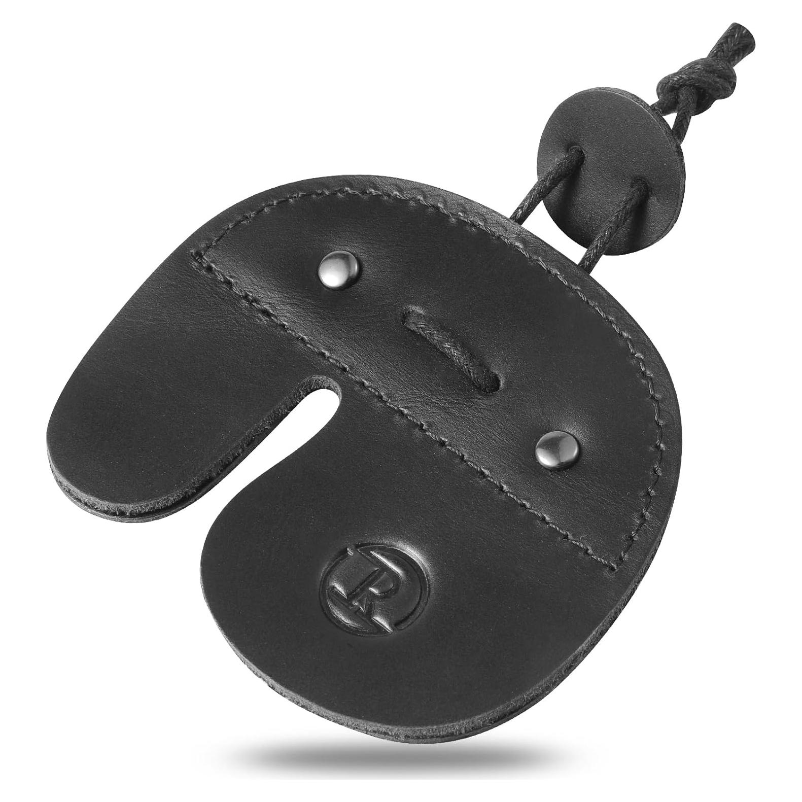 Tab de Dedo de Arquería Ringsun, Protector de Cuero Negro 7.62x6.99cm