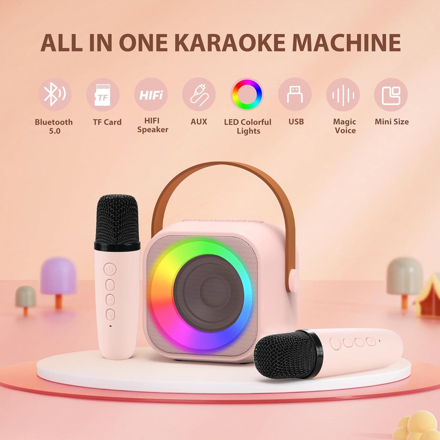 Máquina de Karaoke Rosa 2 Mic para Niños 3 a 12 Años