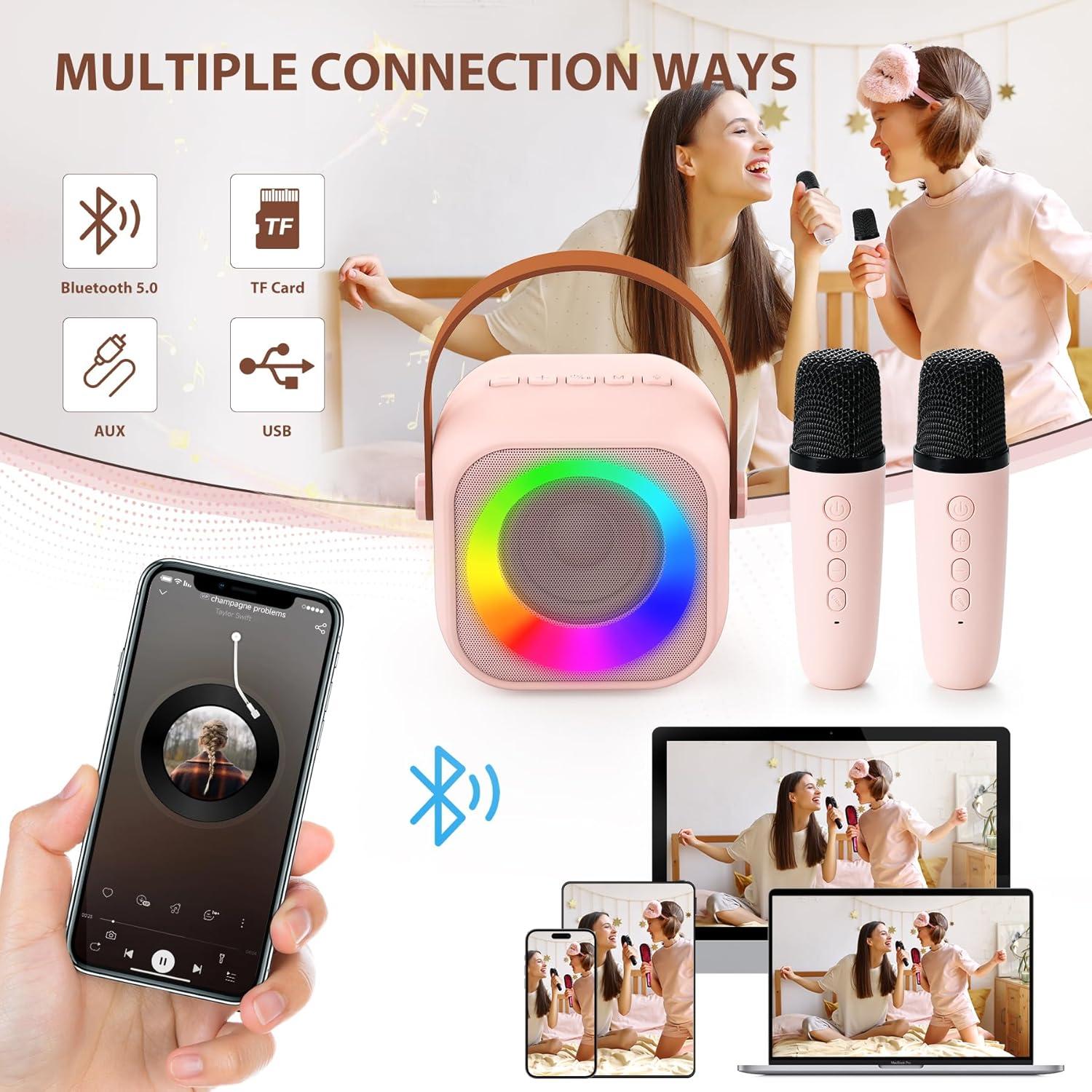 Máquina de Karaoke Rosa 2 Mic para Niños 3 a 12 Años