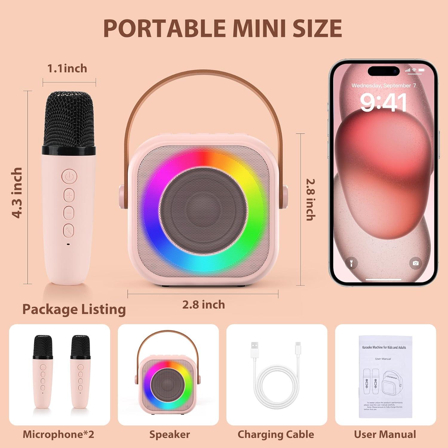 Máquina de Karaoke Rosa 2 Mic para Niños 3 a 12 Años