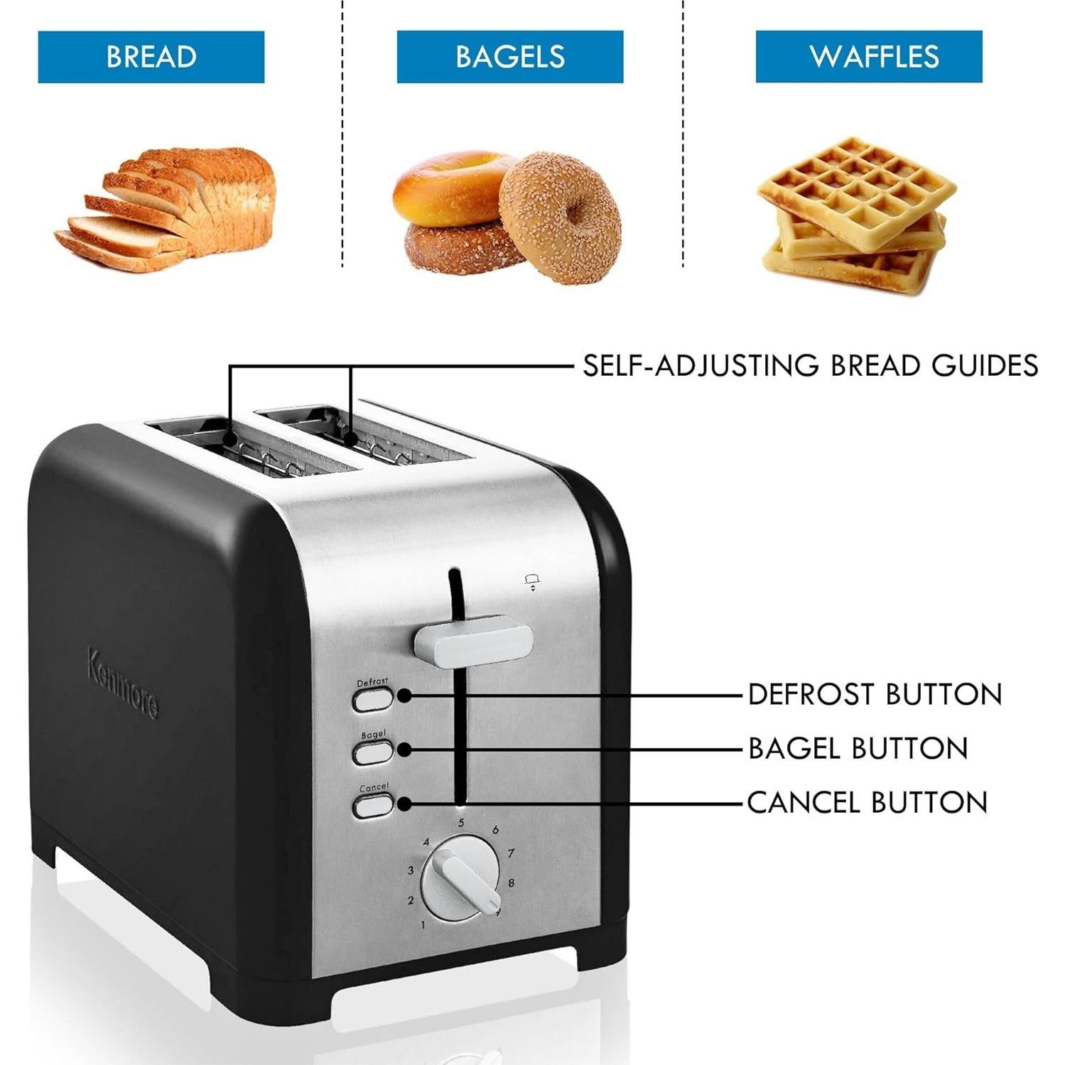 Tostadora Kenmore 40600 2 Rebanadas Negra con 9 Configuraciones