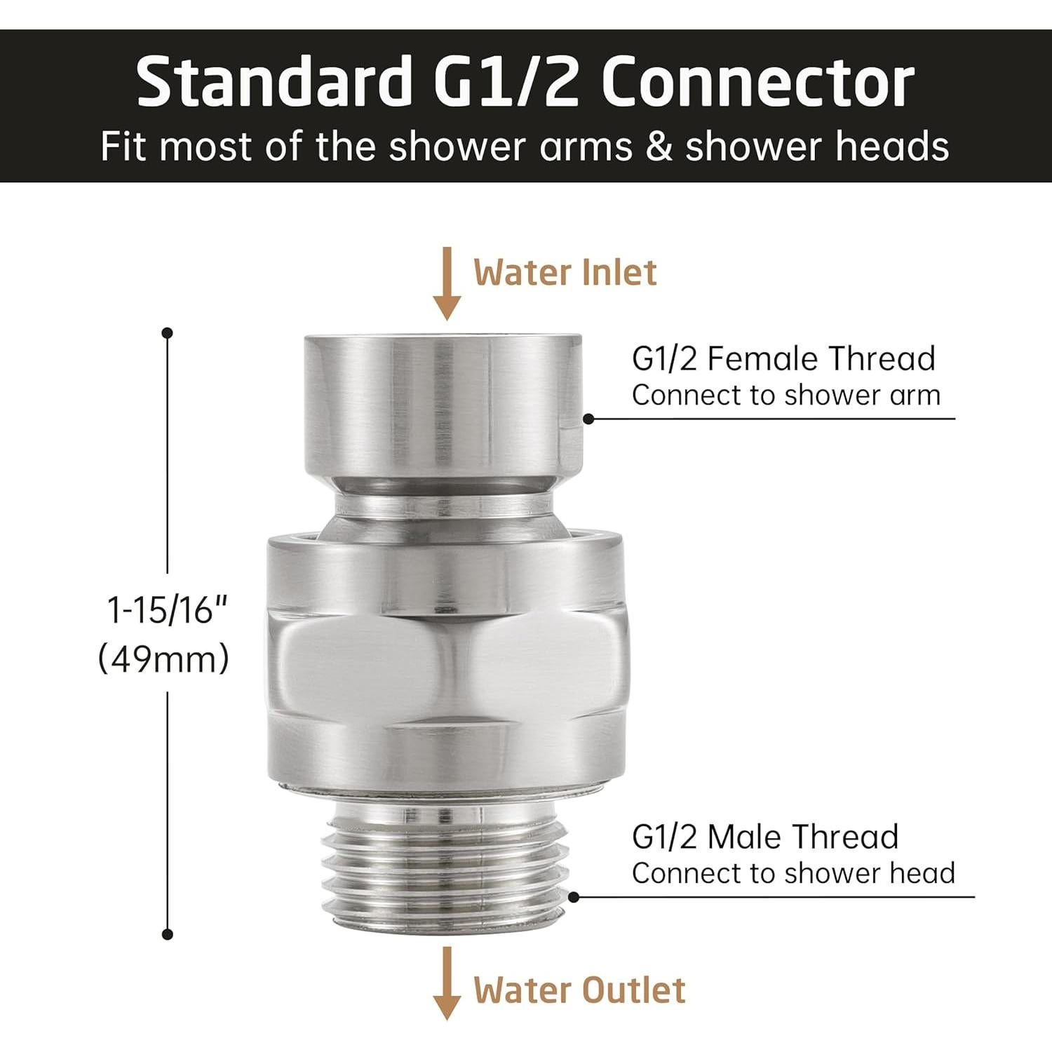 Adaptador de Cabezal de Ducha KES con Junta Esférica, Niquelado