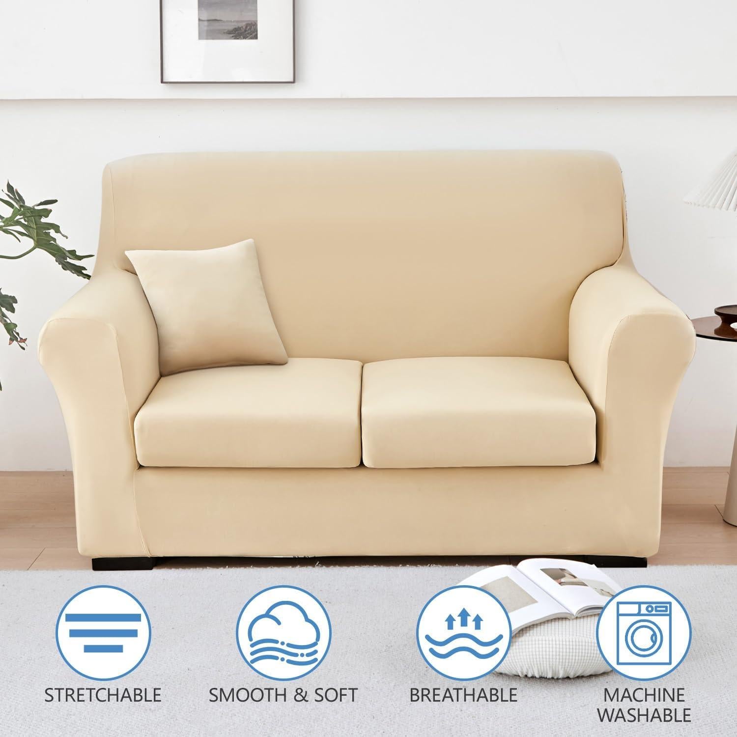Funda Estirable para Loveseat Keyroal Beige 4 Piezas
