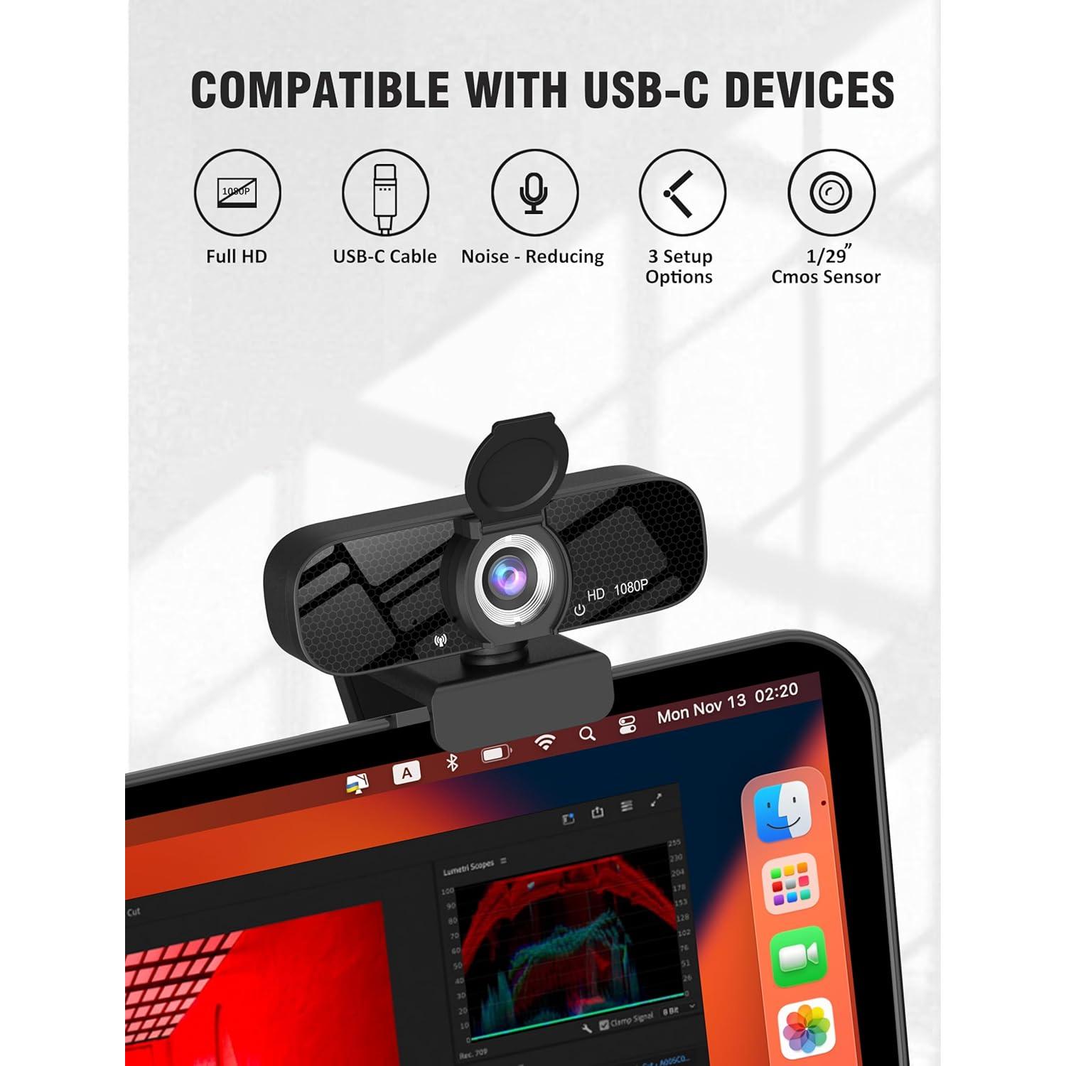 Cámara Web HD Gozvrpus 1080P con Micrófono y Trípode