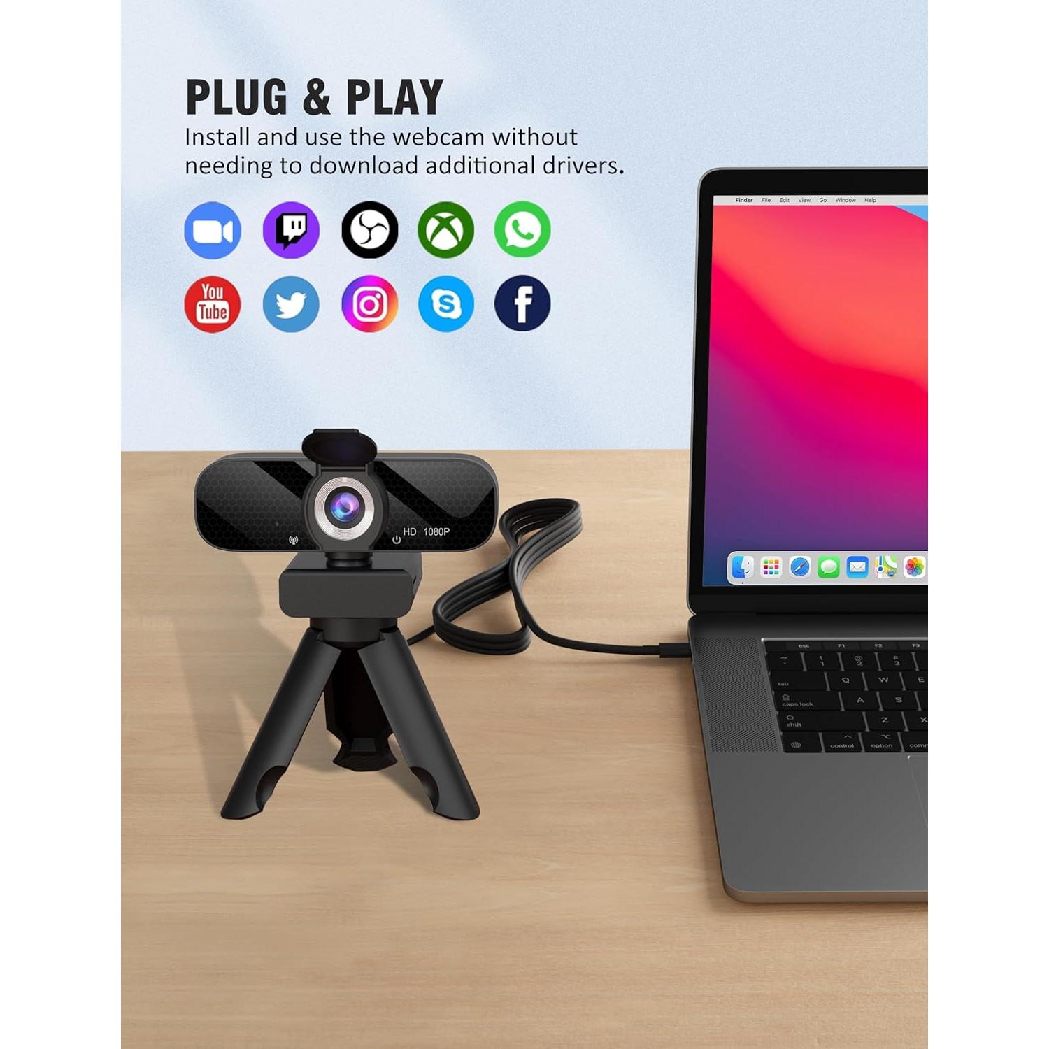 Cámara Web HD Gozvrpus 1080P con Micrófono y Trípode