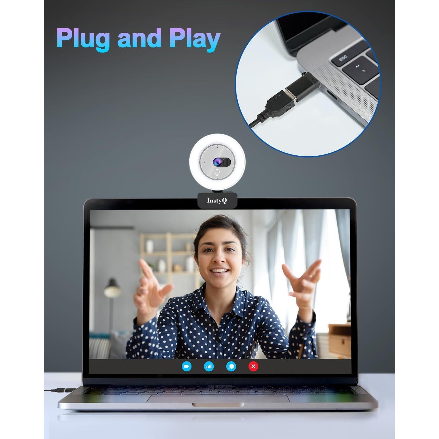 Cámara web 2K InstyQ con micrófono y tapa de privacidad