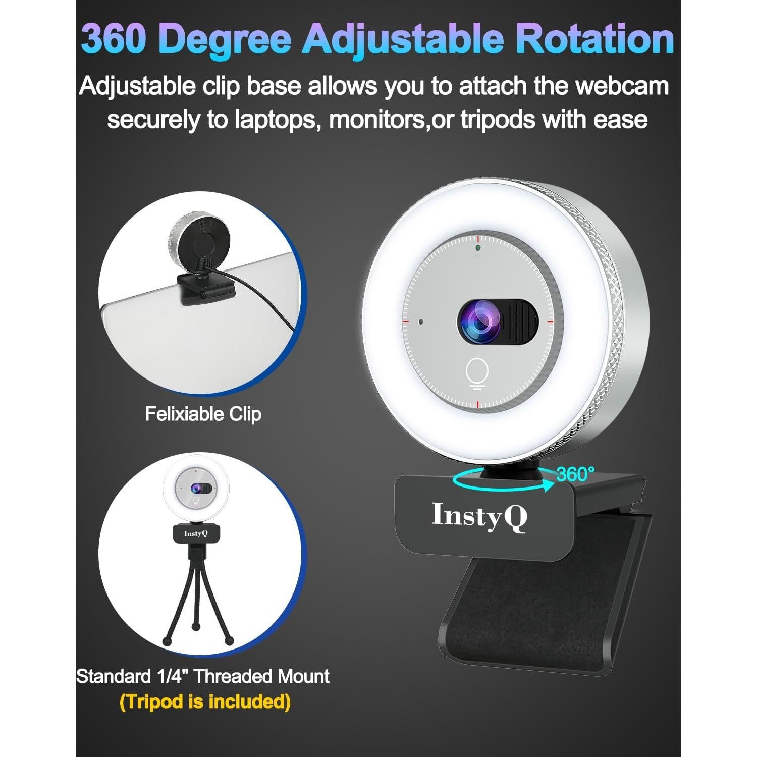 Cámara web 2K InstyQ con micrófono y tapa de privacidad