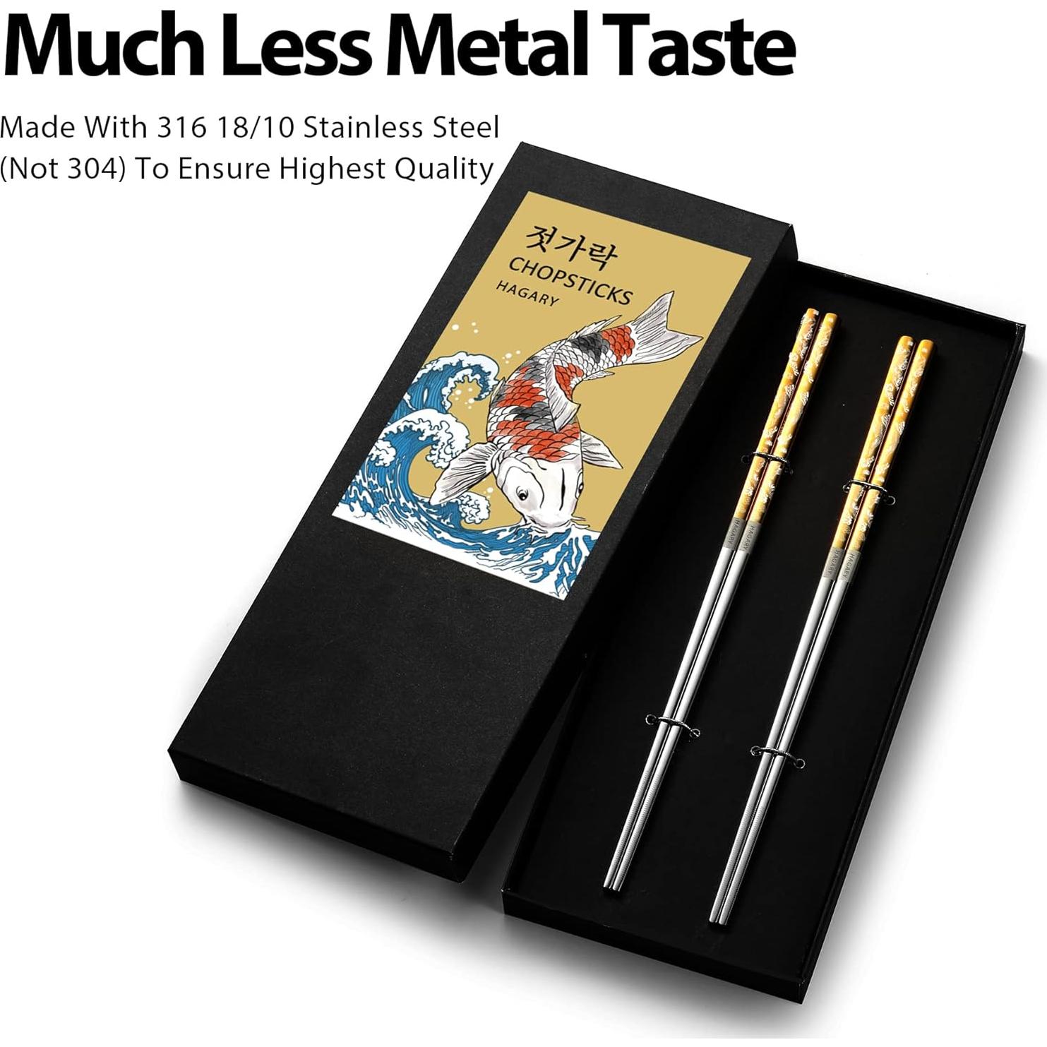 Palillos Reutilizables de Metal Hagary 23.6 cm Antideslizantes