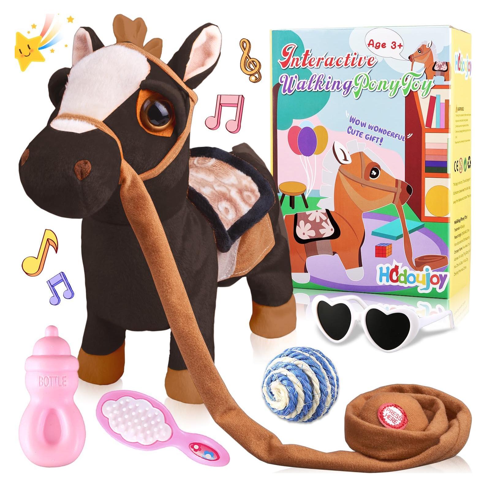 Pony de Peluche Interactivo Negro WANGLIANJIN 30x11x26 cm